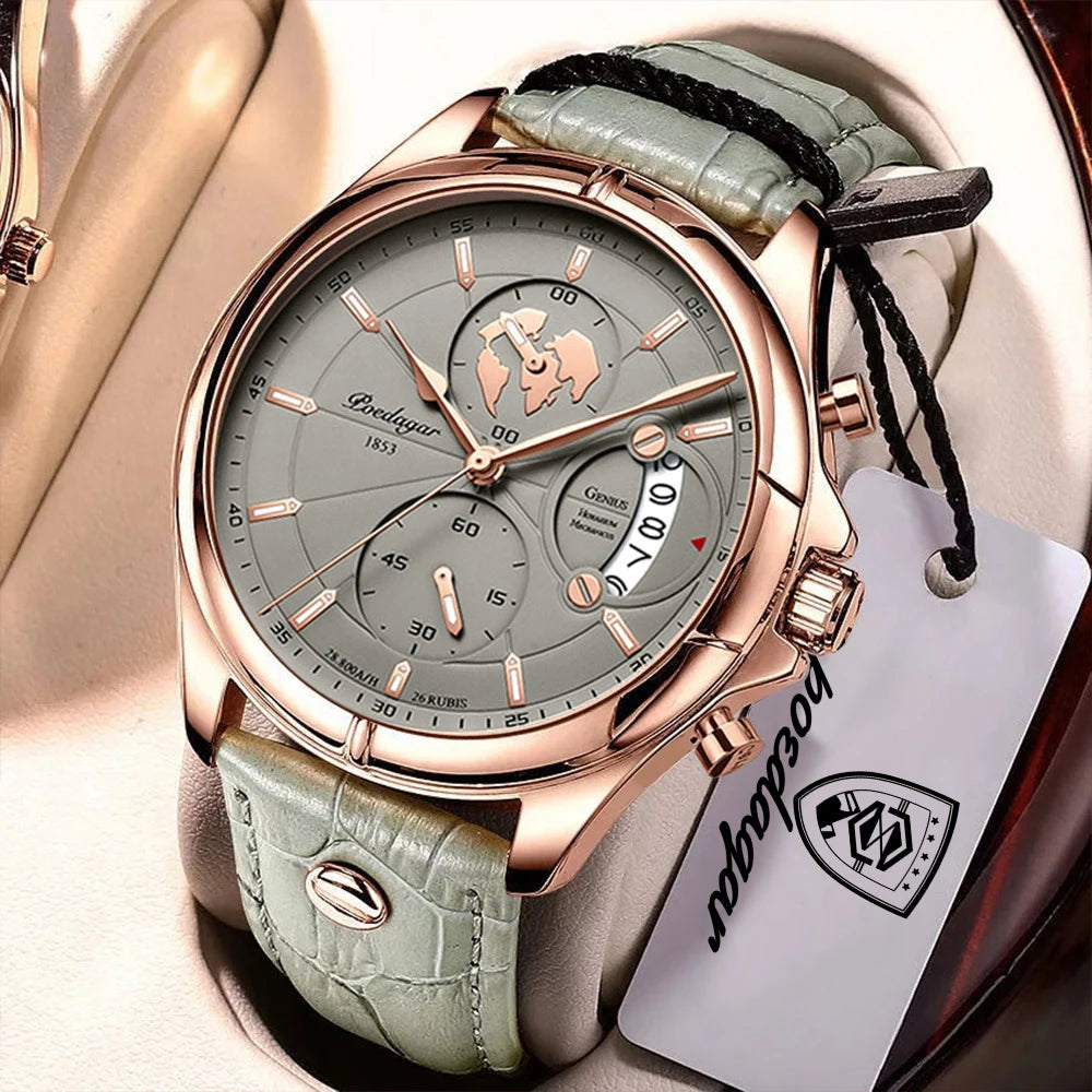 Chronograph Date Watch – Leather Strap with Numberless Dial