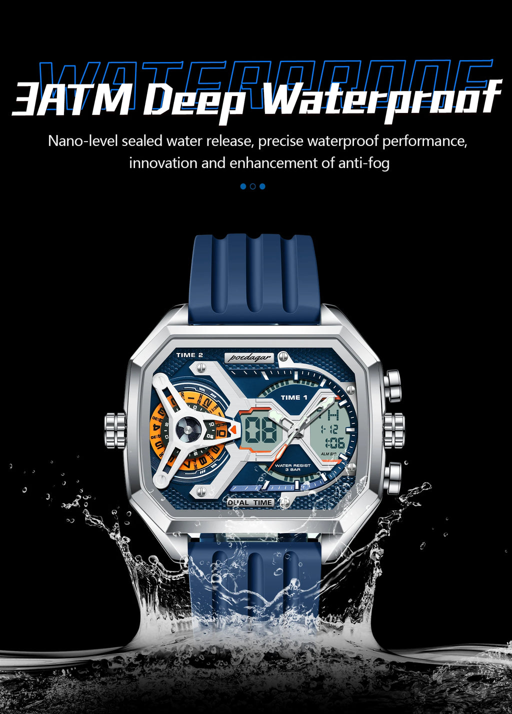 LED Analog-Digital Chronograph Watch – Dual Time & Alarm with Silicone Strap