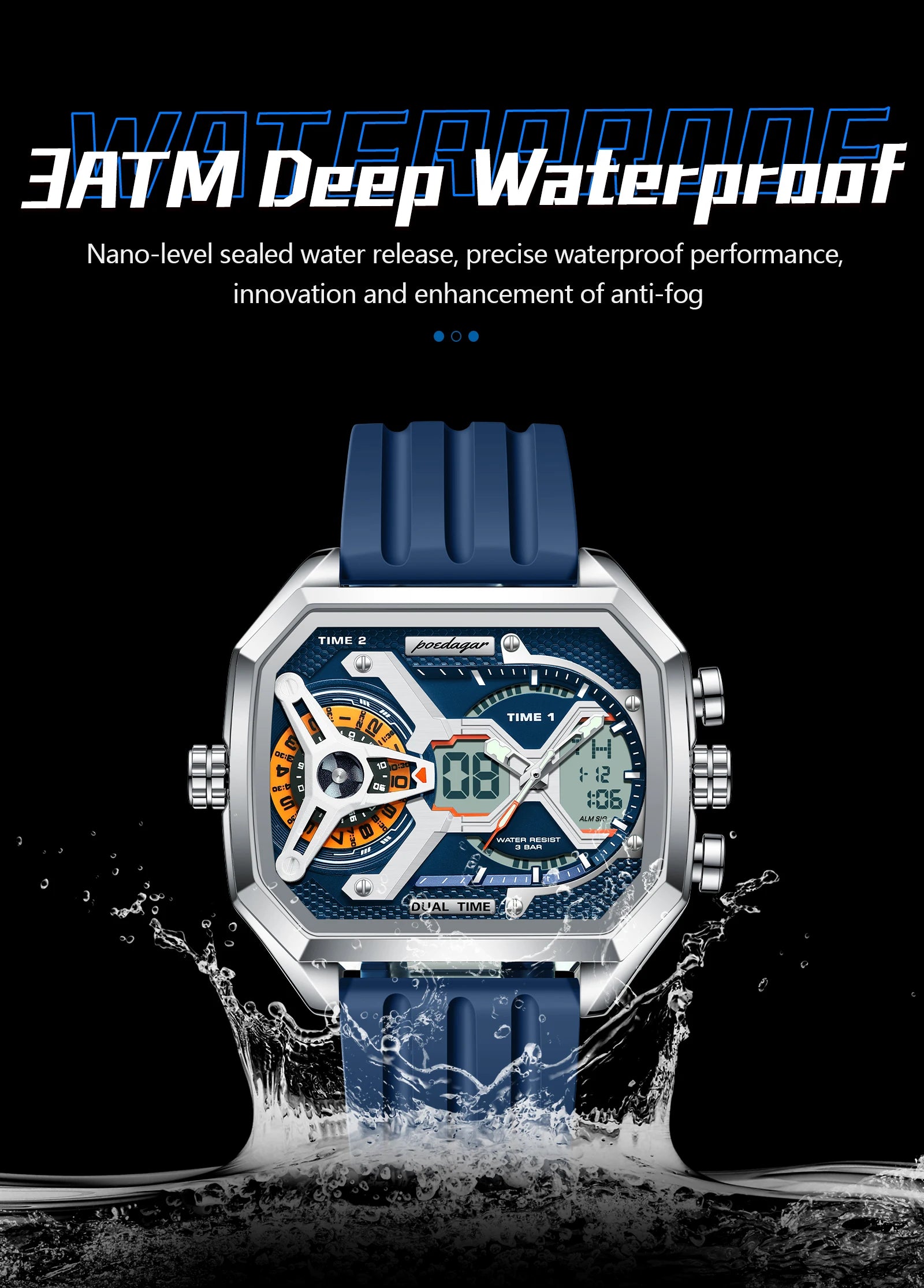 LED Analog-Digital Chronograph Watch – Dual Time & Alarm with Silicone Strap