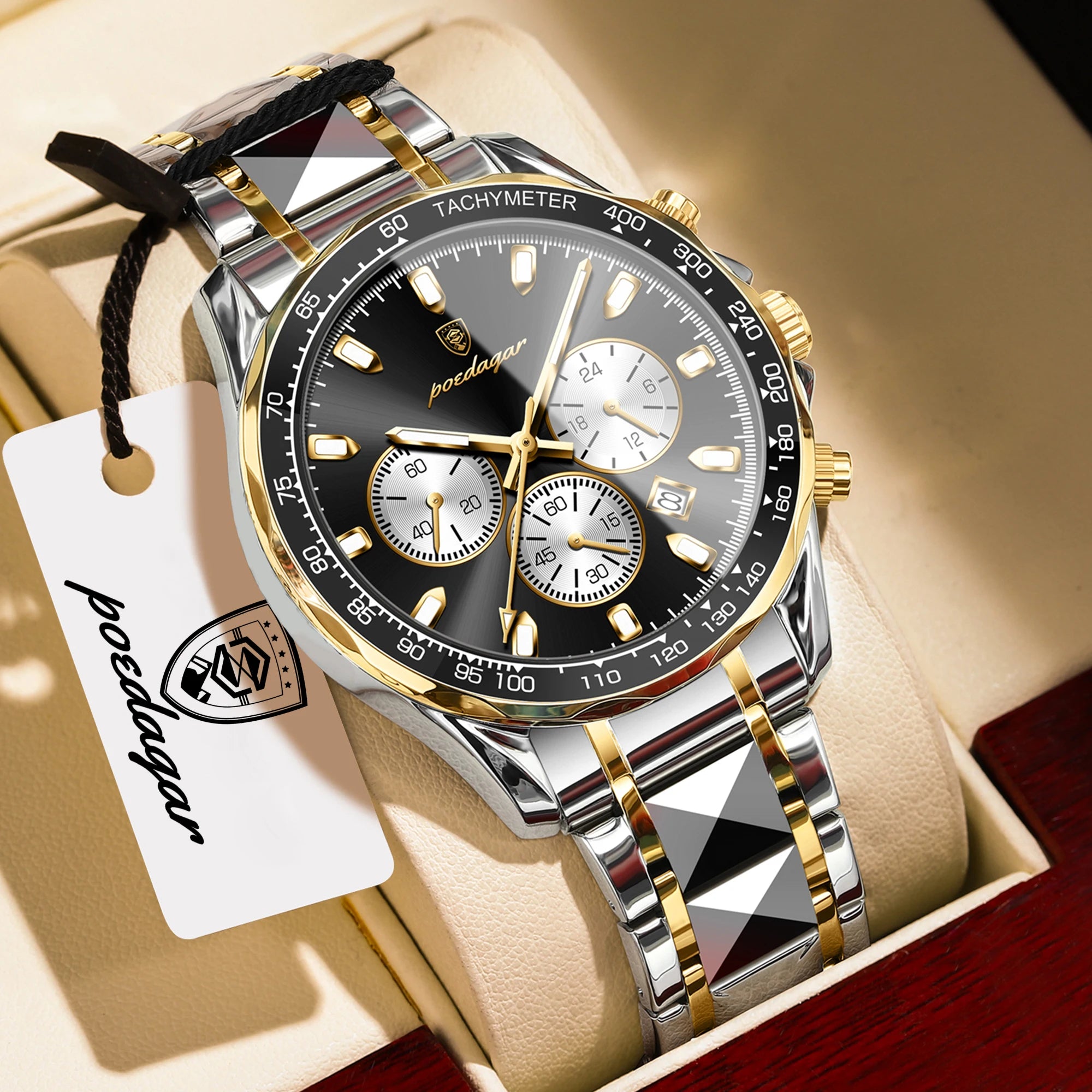 Chronograph Business Watch – Luminous Numberless Dial with Hidden Clasp Bracelet