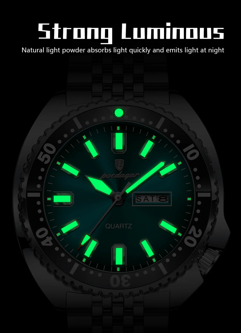 Large Full Calendar Watch – Luminous Dial with Hidden Clasp Bracelet