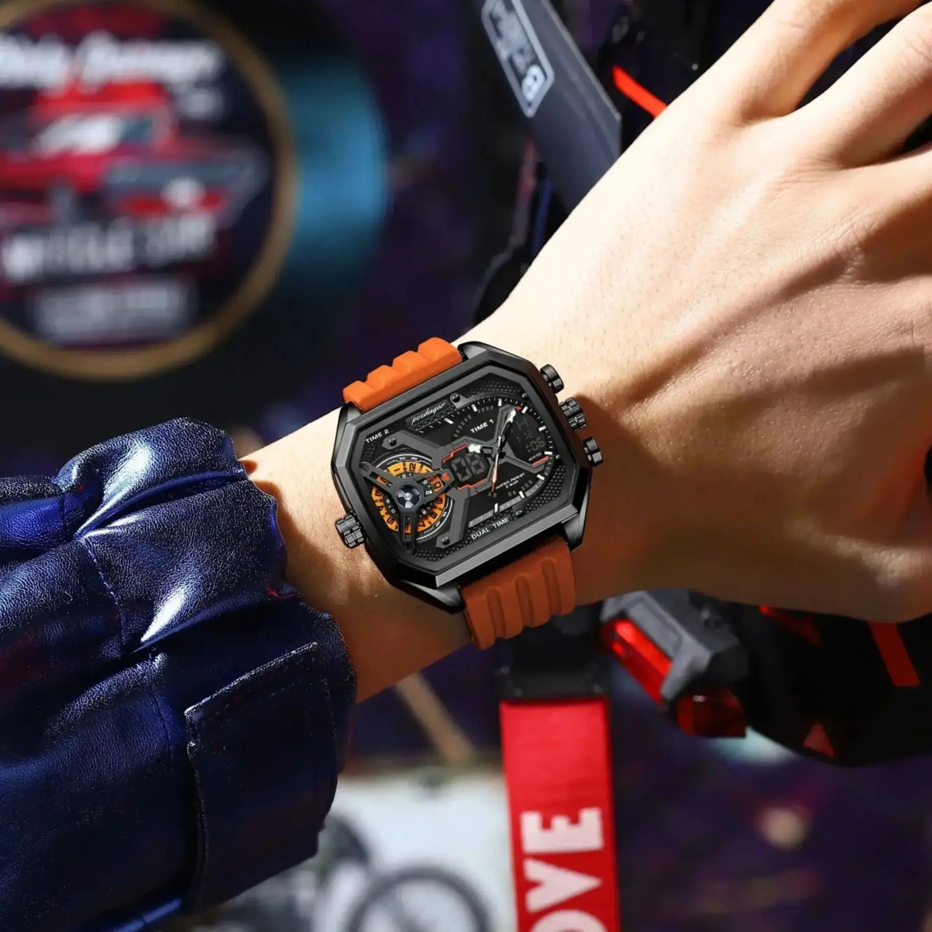 LED Chronograph Sport Watch – Dual Time & Alarm with Silicone Strap