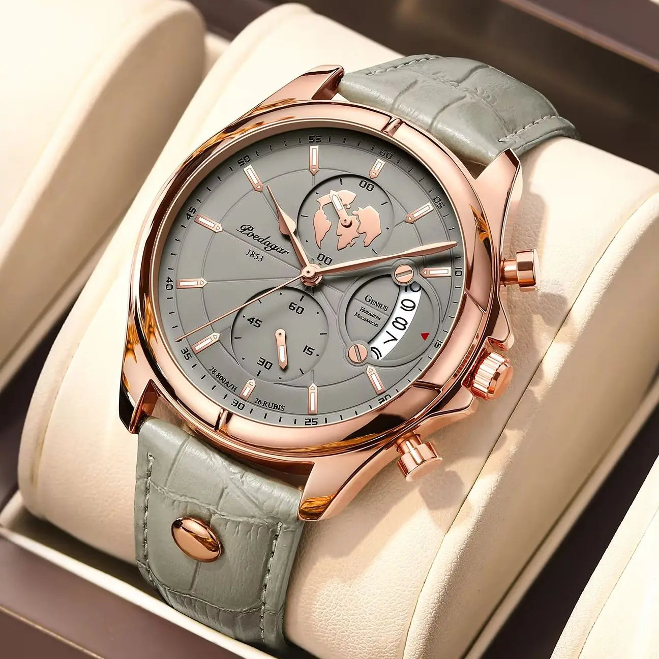 Chronograph Date Watch – Leather Strap with Numberless Dial