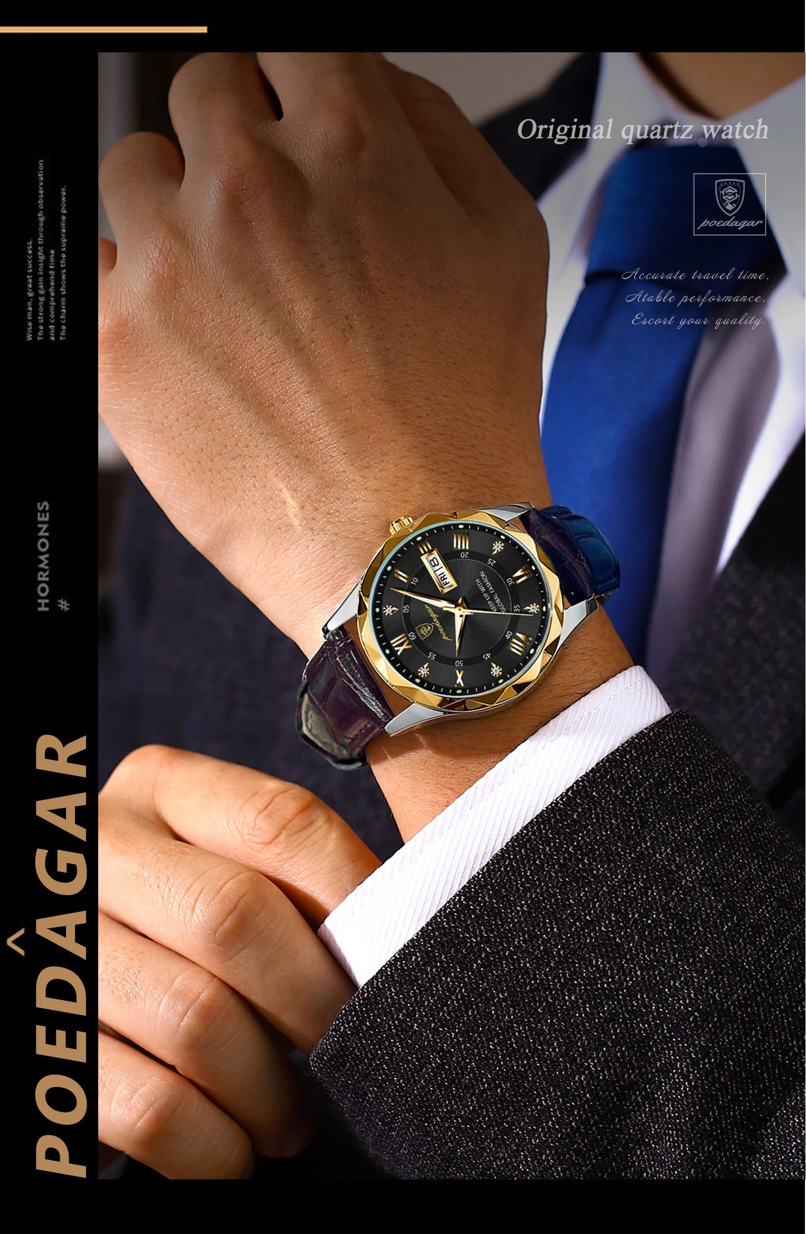 POEDAGAR Original Luxury Male Watch Waterproof Luminous Date Week Sports Men's Watches Classic Business Quartz Leather Men Watch