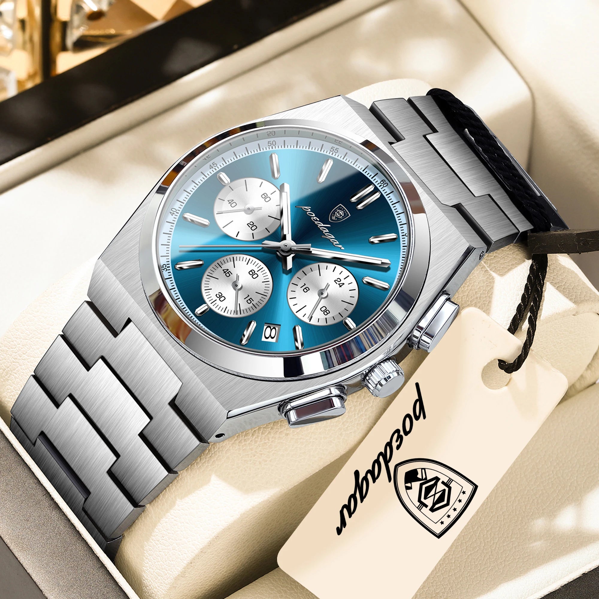 Chronograph Watch – Luminous Numberless Dial with Hidden Clasp