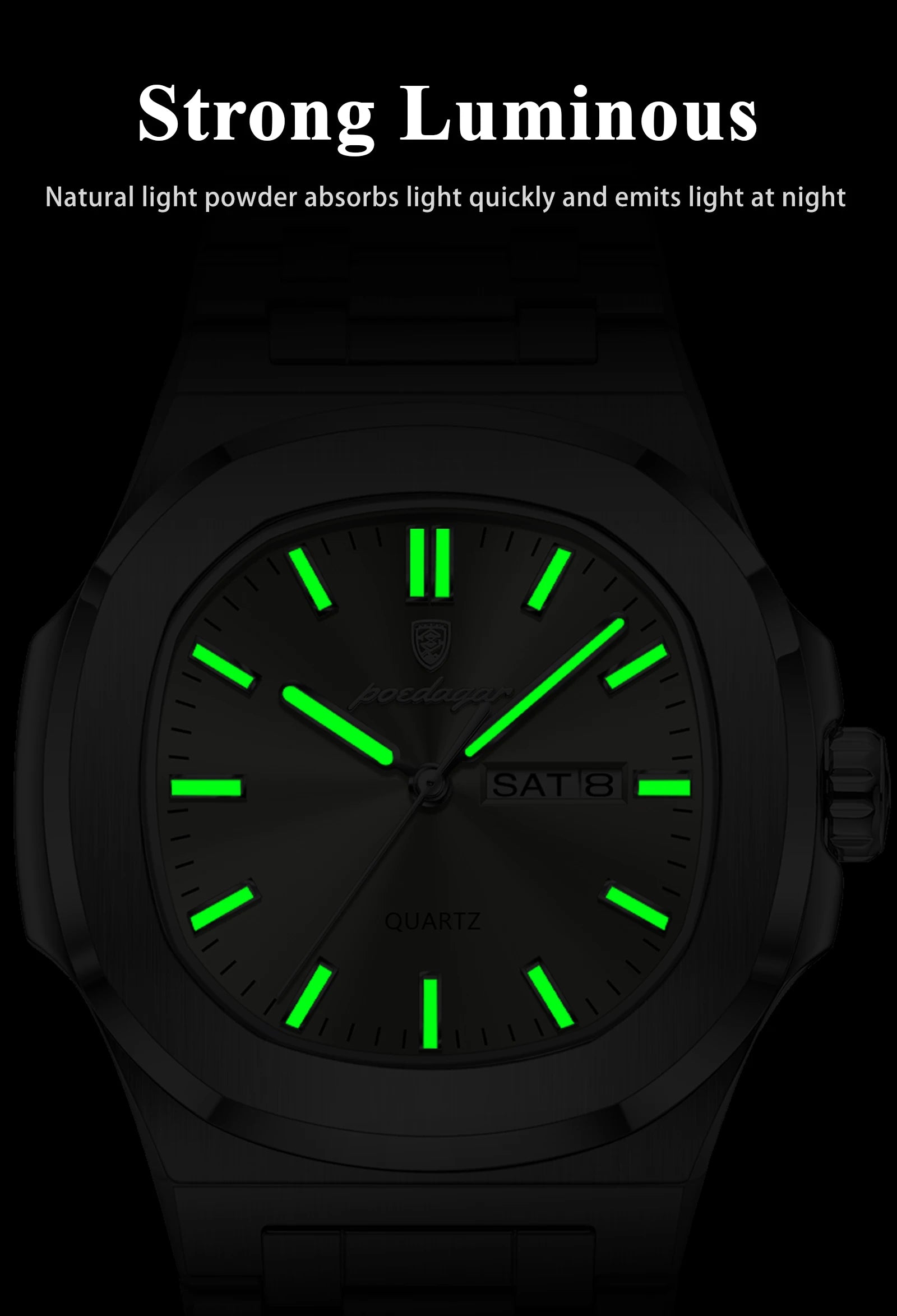 Square Full Calendar Watch – Date & Week Display with Hidden Clasp Bracelet