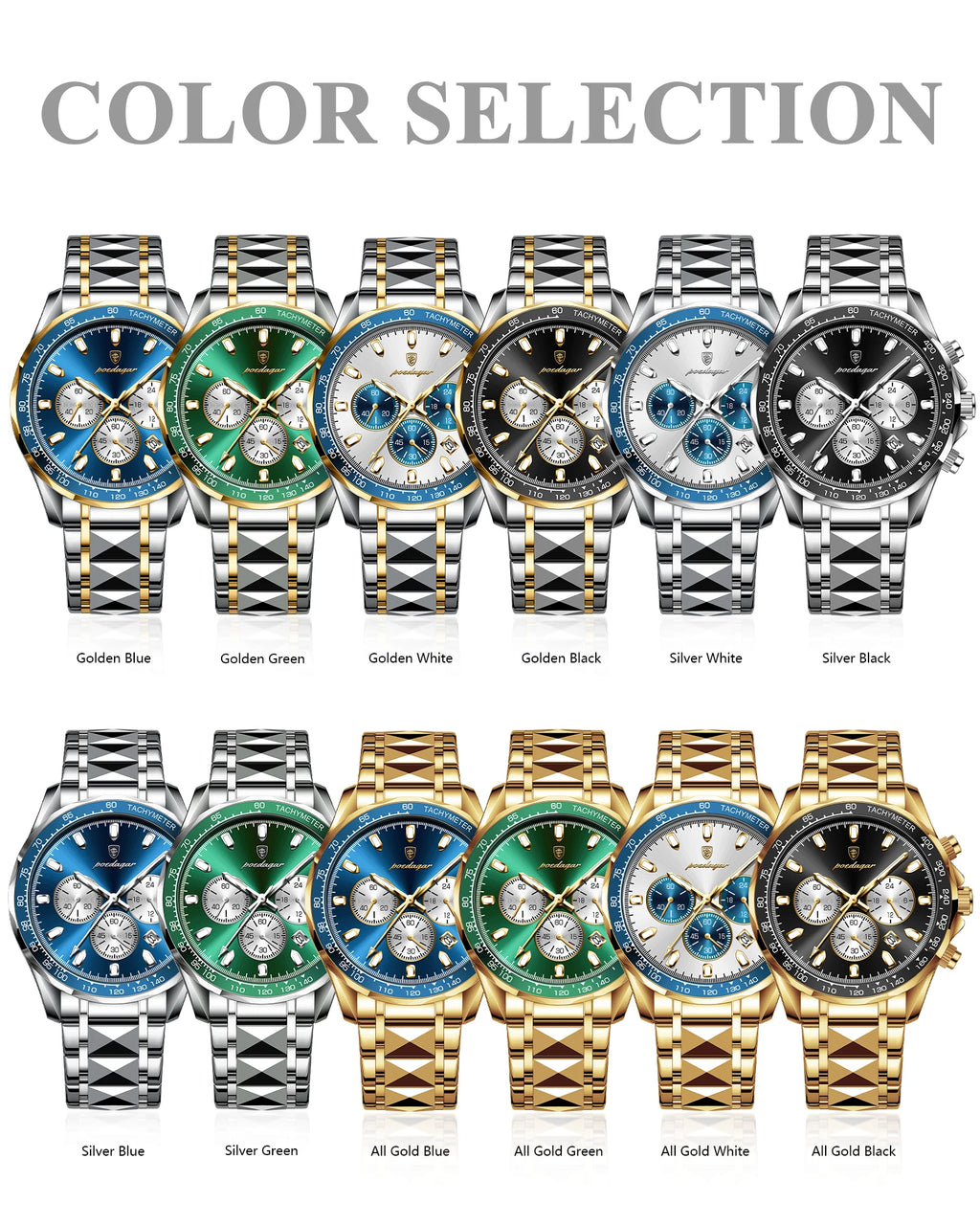 Chronograph Date Watch – Luminous Dial with Hidden Clasp Bracelet