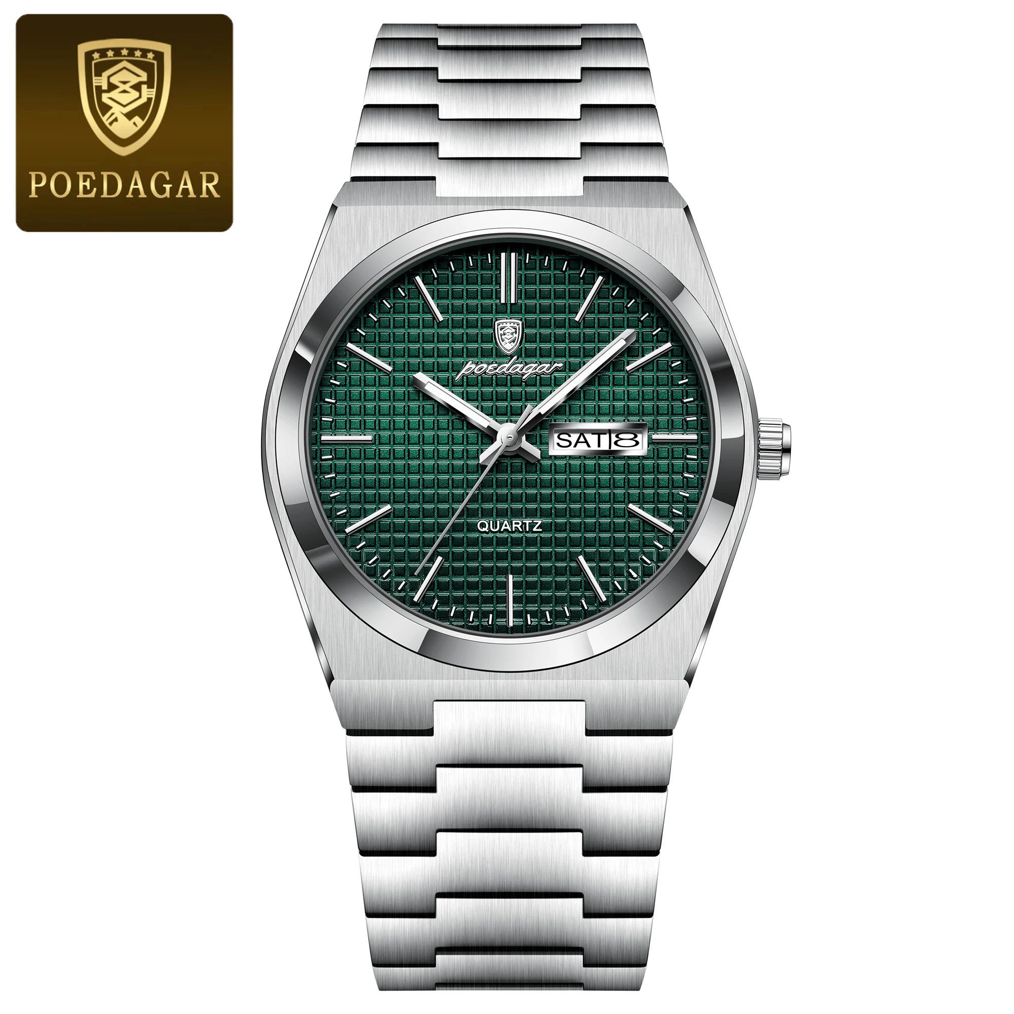 Full Calendar Stainless Steel Watch – Luminous Dial with Hidden Clasp Bracelet