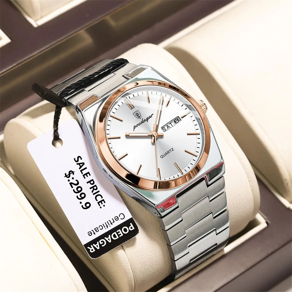 Minimalist Sport Watch – Full Calendar, Luminous Markers & Metal Strap