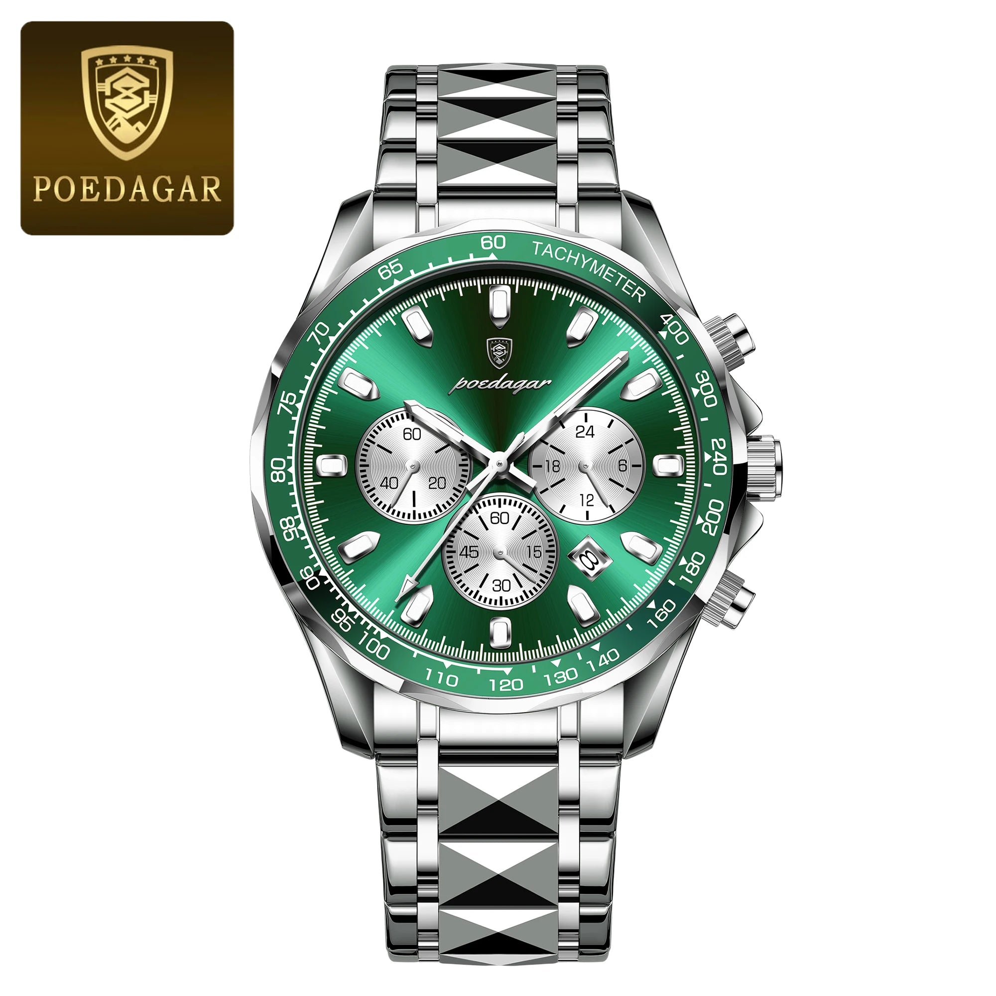 Chronograph Date Watch – Luminous Dial with Hidden Clasp Bracelet