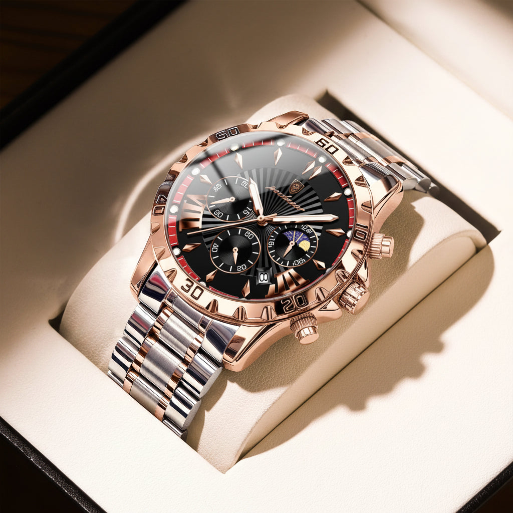 Luxury Chronograph Watch – Sapphire Crystal with Numberless Dial & Hidden Clasp