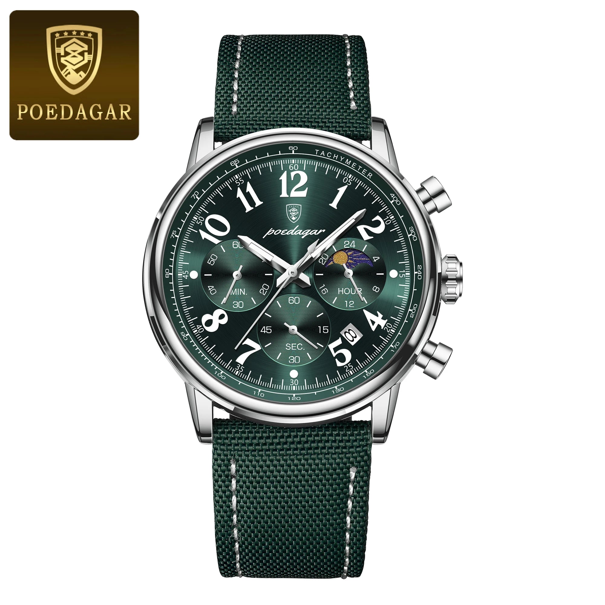 Classic Chronograph Watch – Luminous Arabic Dial with Nylon Strap
