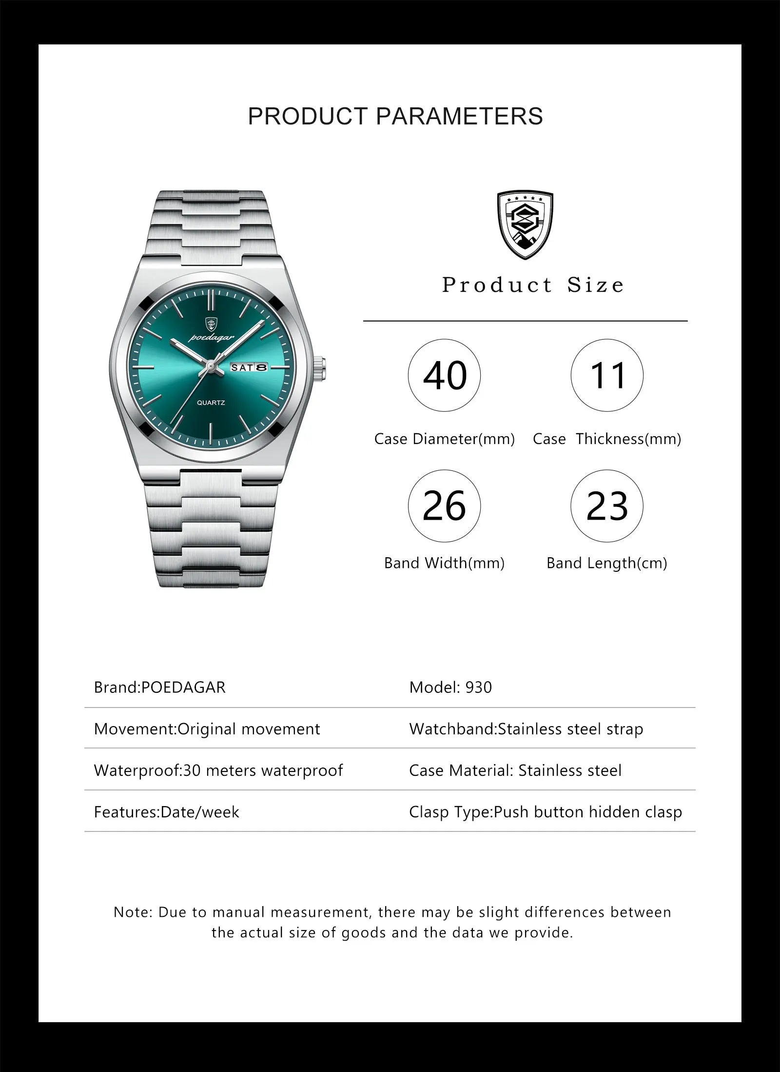 Full Calendar Sport Watch – Luminous Dial with Hidden Clasp Bracelet