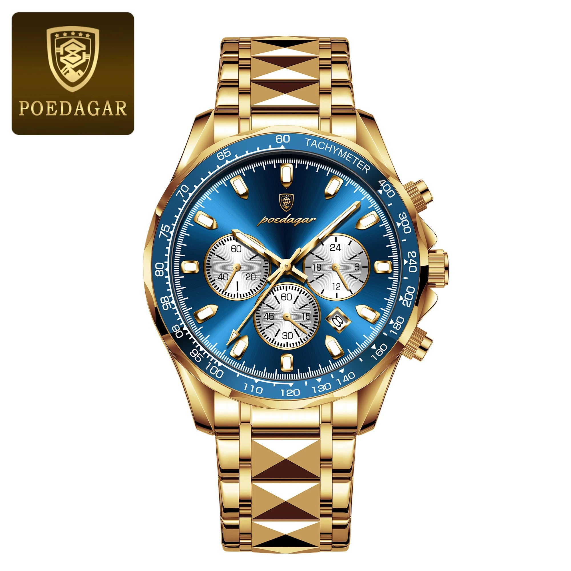 Chronograph Date Watch – Luminous Dial with Hidden Clasp Bracelet