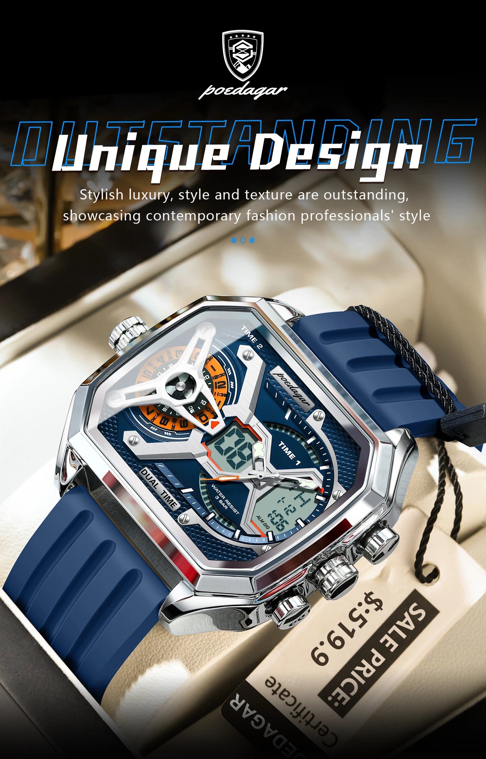 LED Analog-Digital Chronograph Watch – Dual Time & Alarm with Silicone Strap