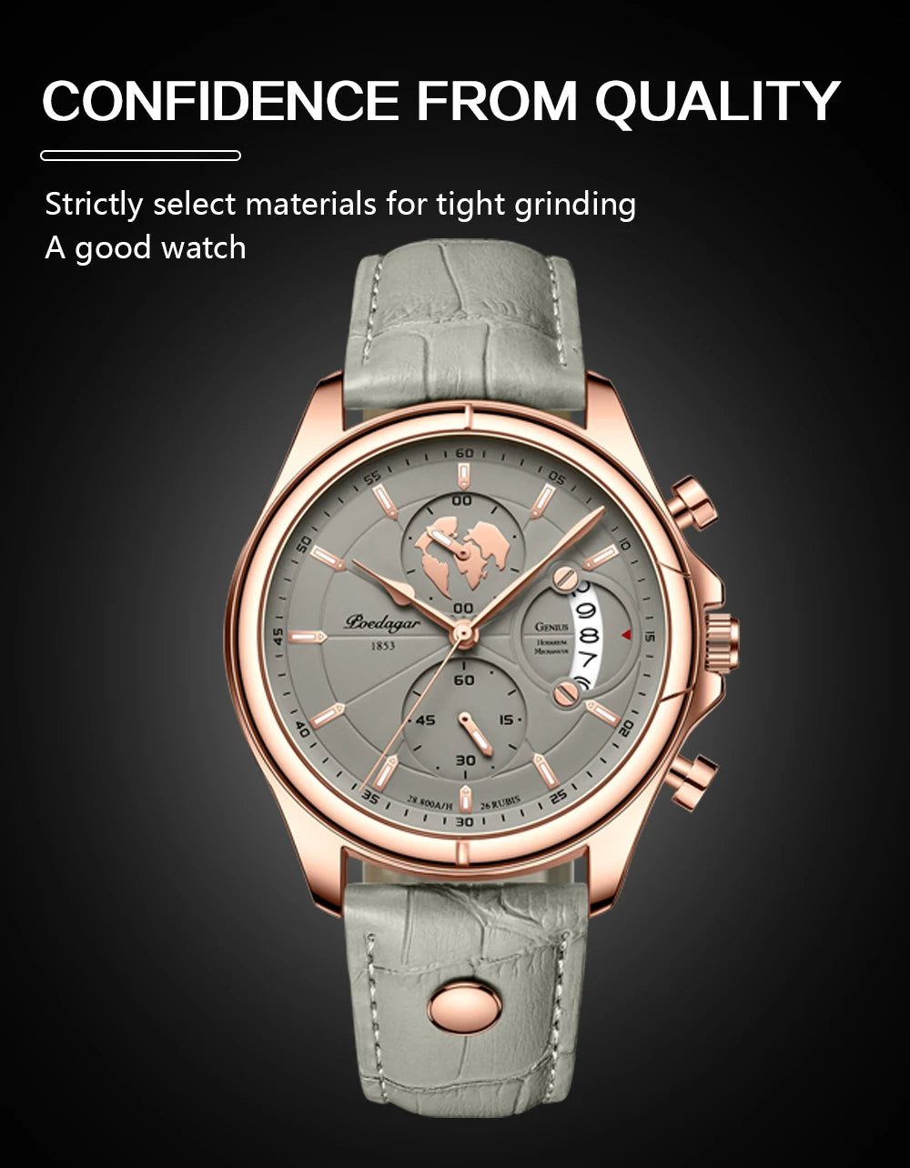 Chronograph Date Watch – Leather Strap with Numberless Dial