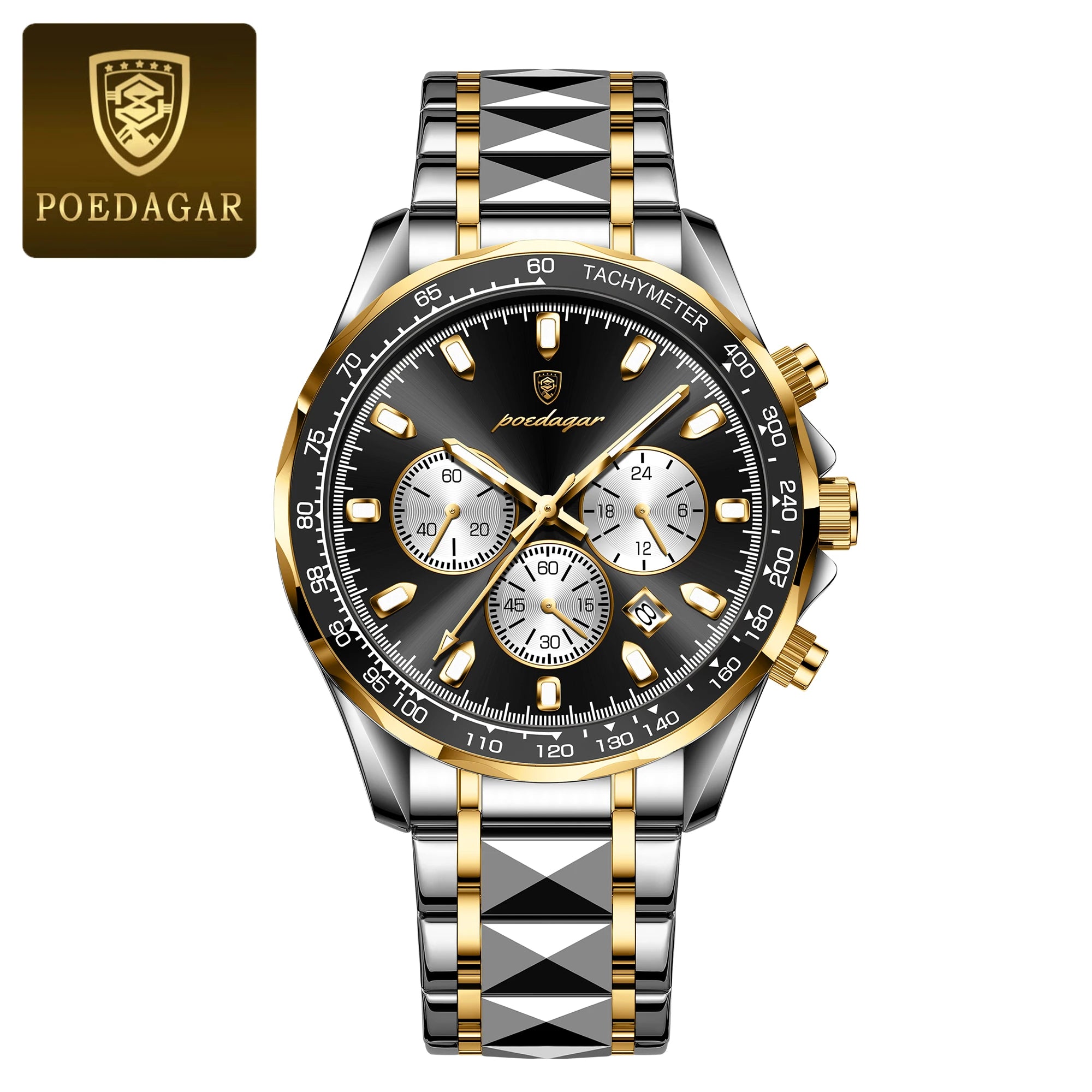 Chronograph Date Watch – Luminous Dial with Hidden Clasp Bracelet