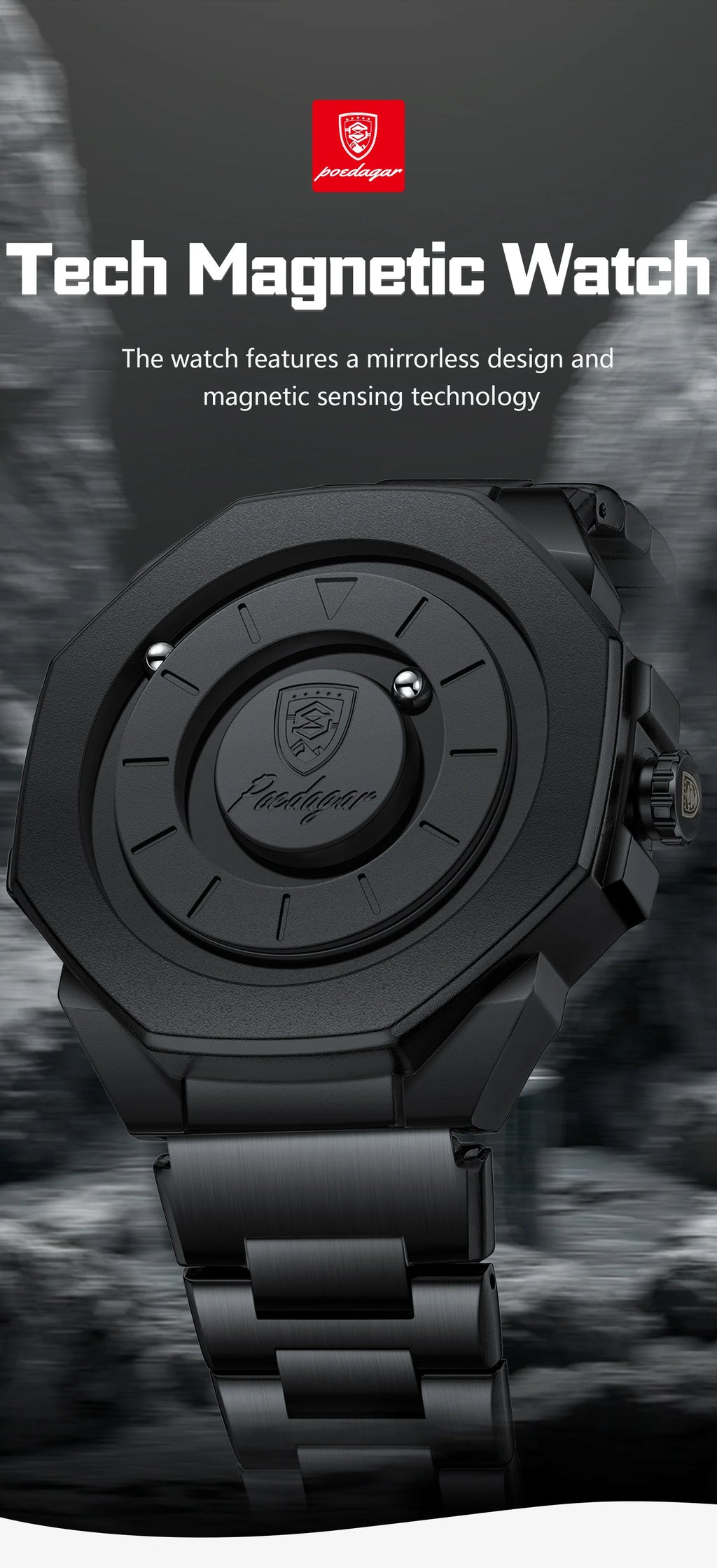 Sculpted Irregular Sport Watch – Large Numberless Dial with Hidden Clasp Bracelet