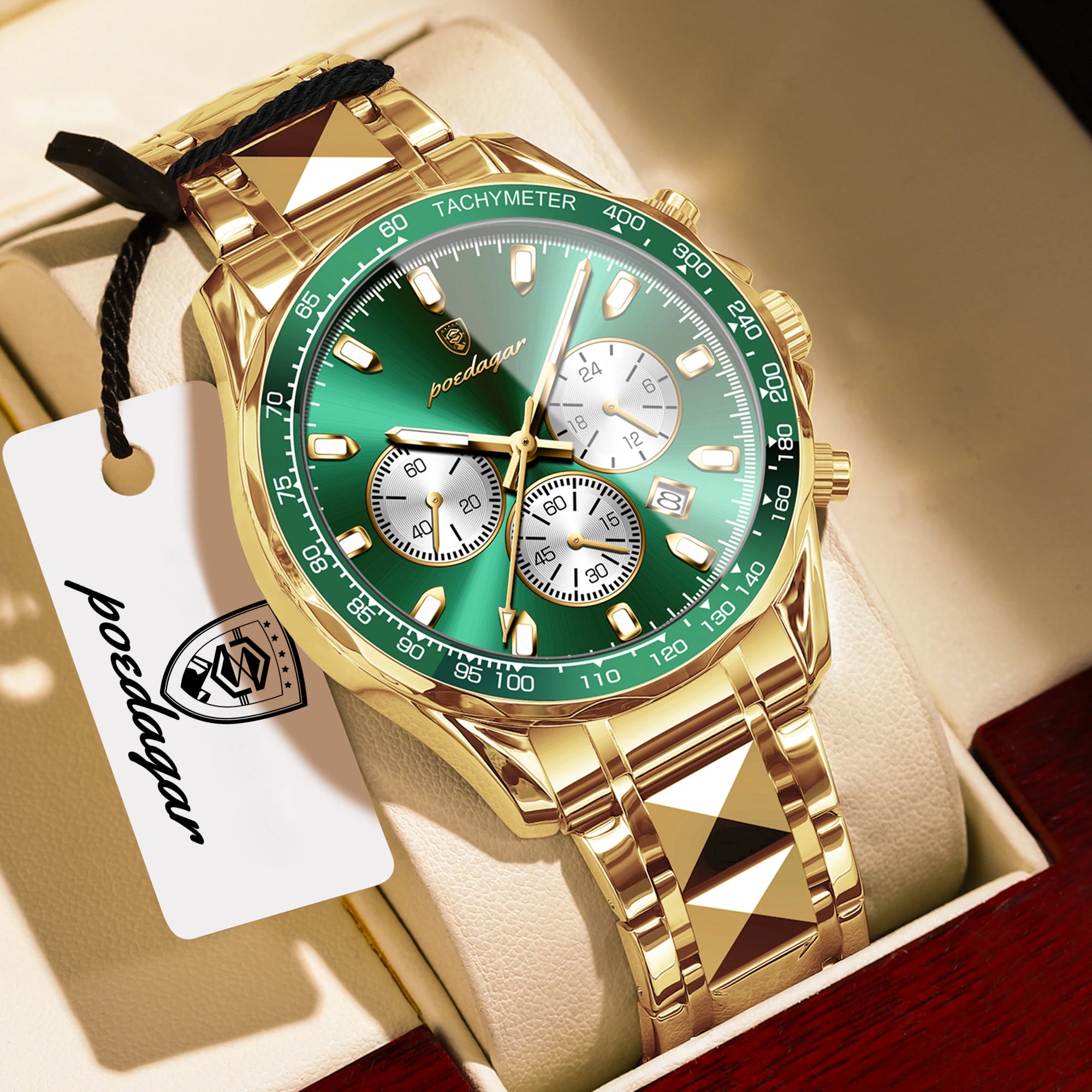 Chronograph Business Watch – Luminous Numberless Dial with Hidden Clasp Bracelet