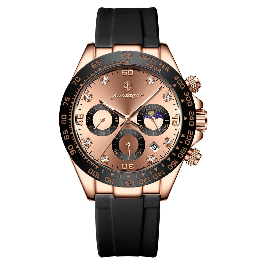 Chronograph Watch with Bamboo Strap – Luminous Dial & Date