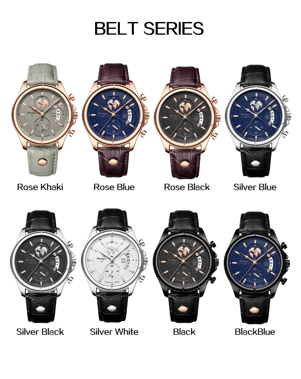 Chronograph Date Watch – Leather Strap with Numberless Dial