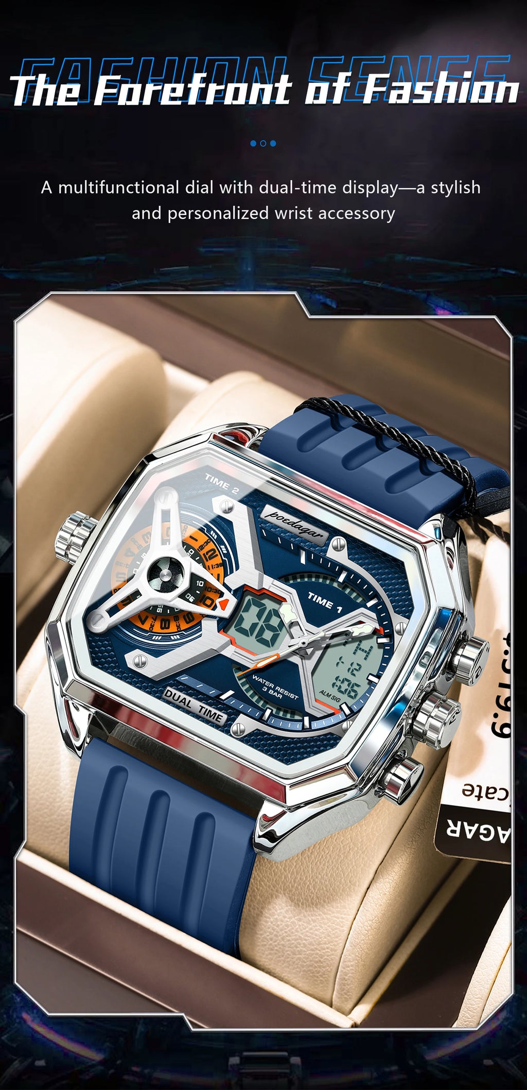 LED Analog-Digital Chronograph Watch – Dual Time & Alarm with Silicone Strap