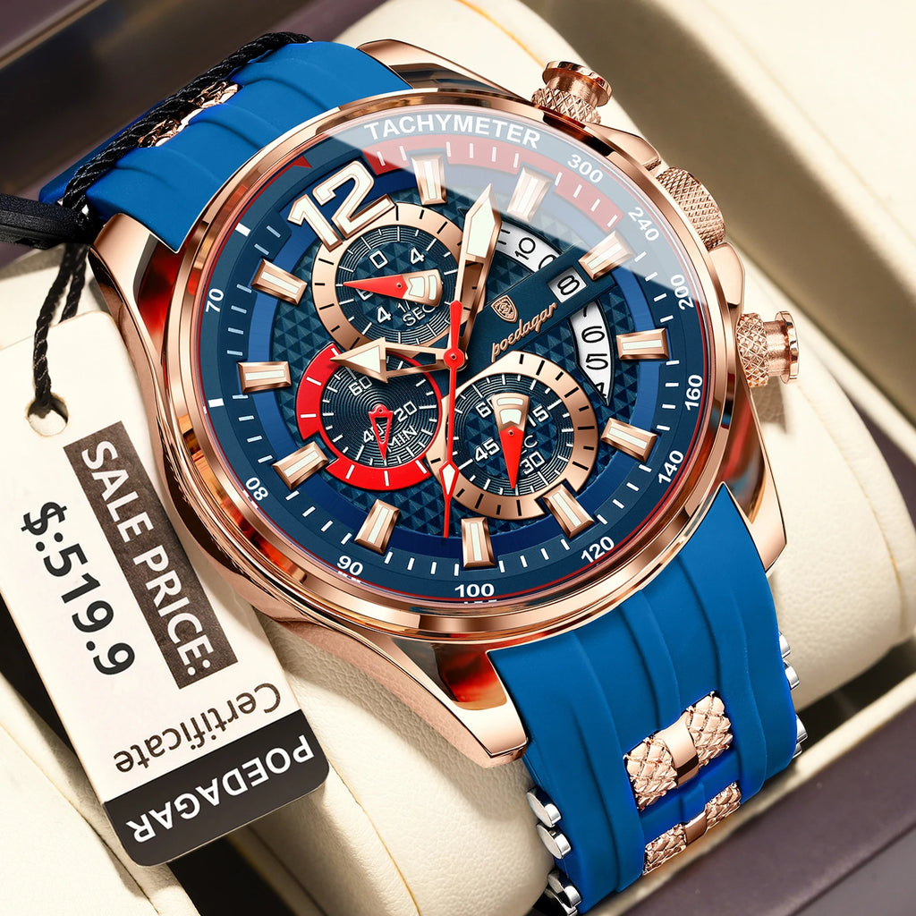 Chronograph Sport Watch – Large Arabic Dial with Silicone Strap & Full Calendar