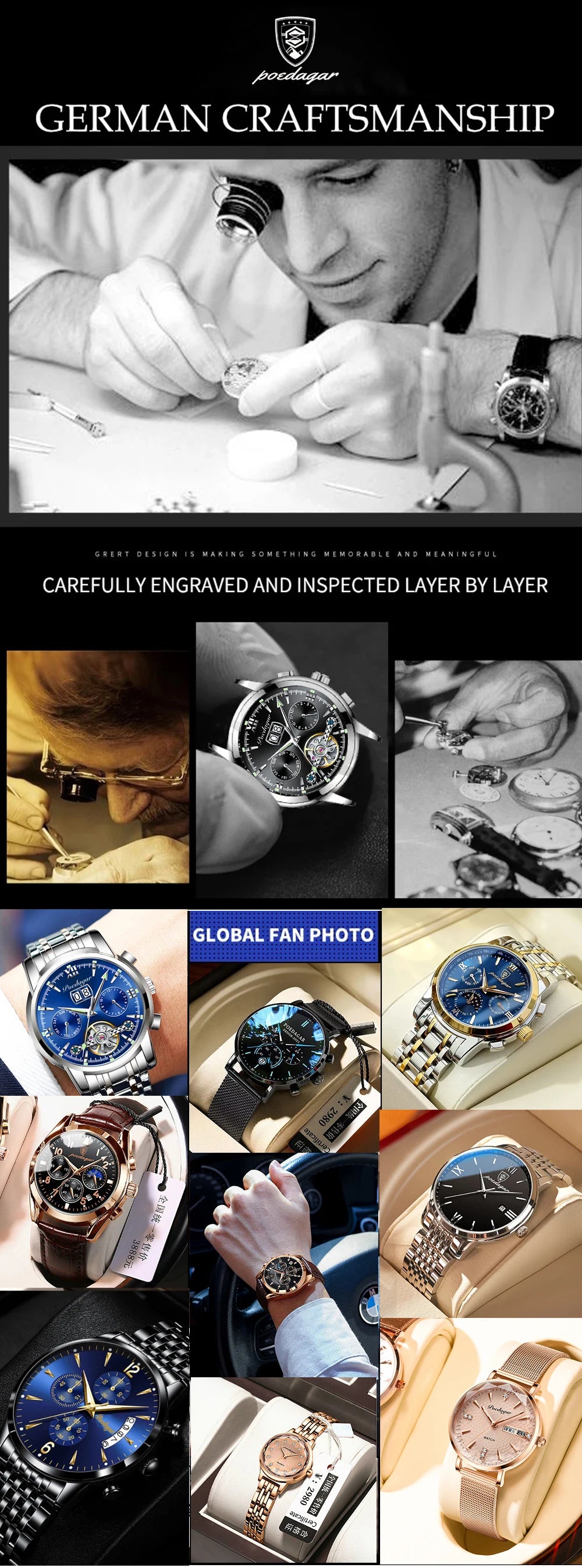 Automatic Tourbillon Style Watch – Sapphire Crystal with Week Display & Hidden Clasp