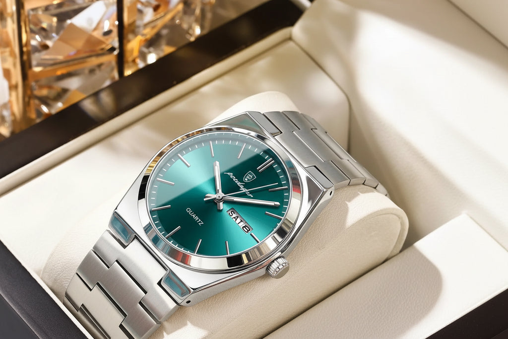 Full Calendar Sport Watch – Luminous Dial with Hidden Clasp Bracelet