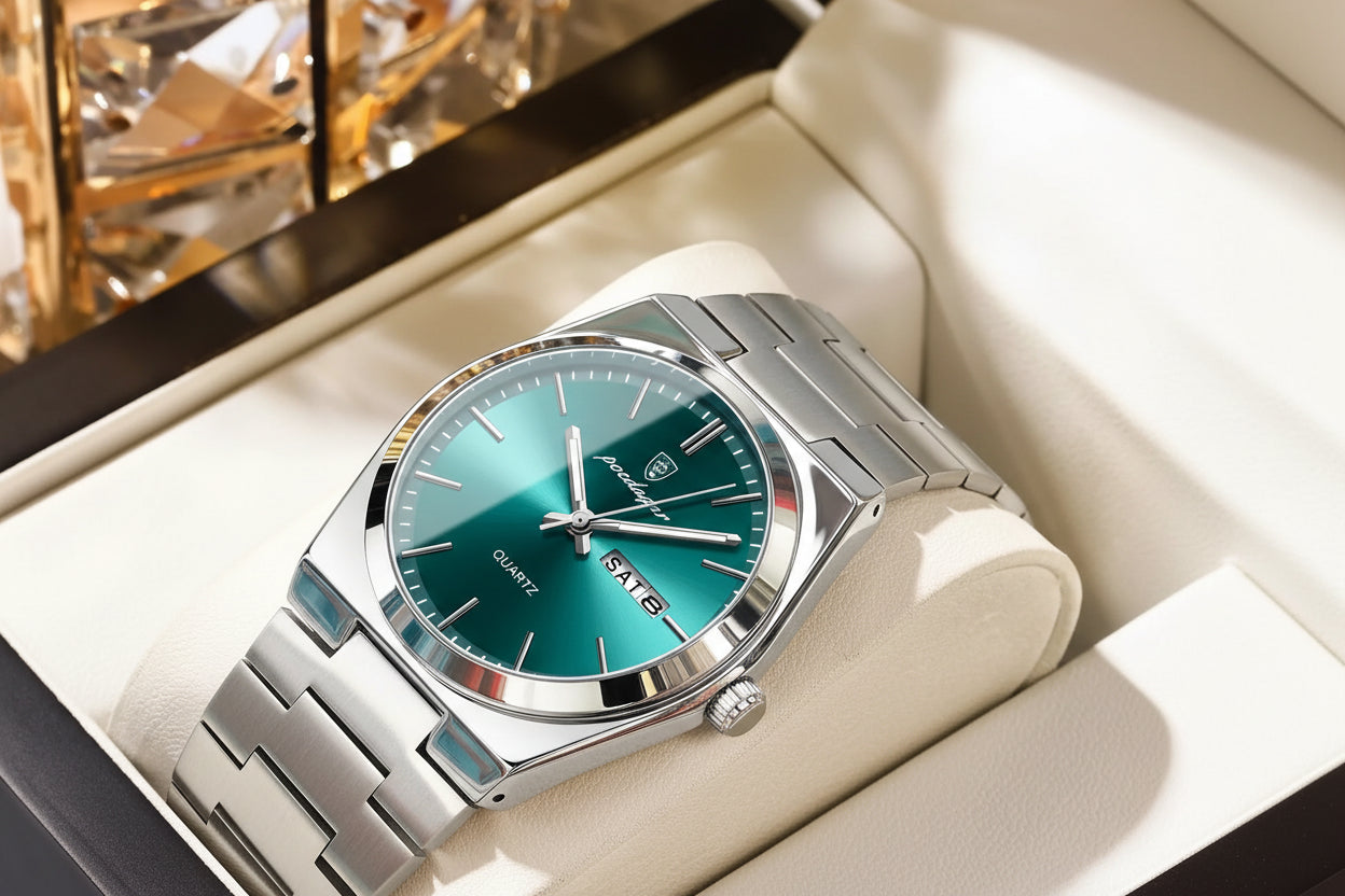Full Calendar Sport Watch – Luminous Dial with Hidden Clasp Bracelet