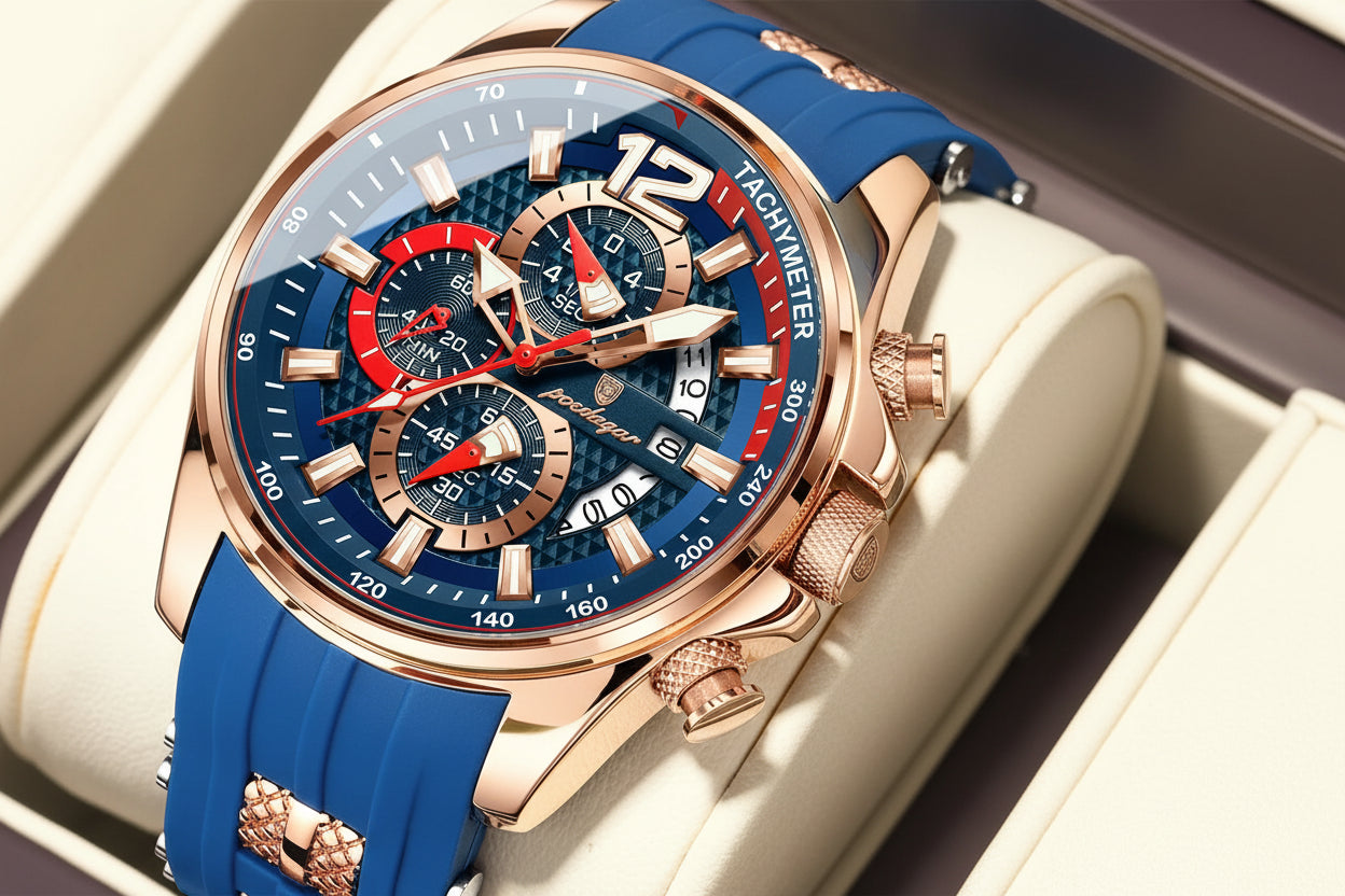 Chronograph Sport Watch – Large Arabic Dial with Silicone Strap & Full Calendar
