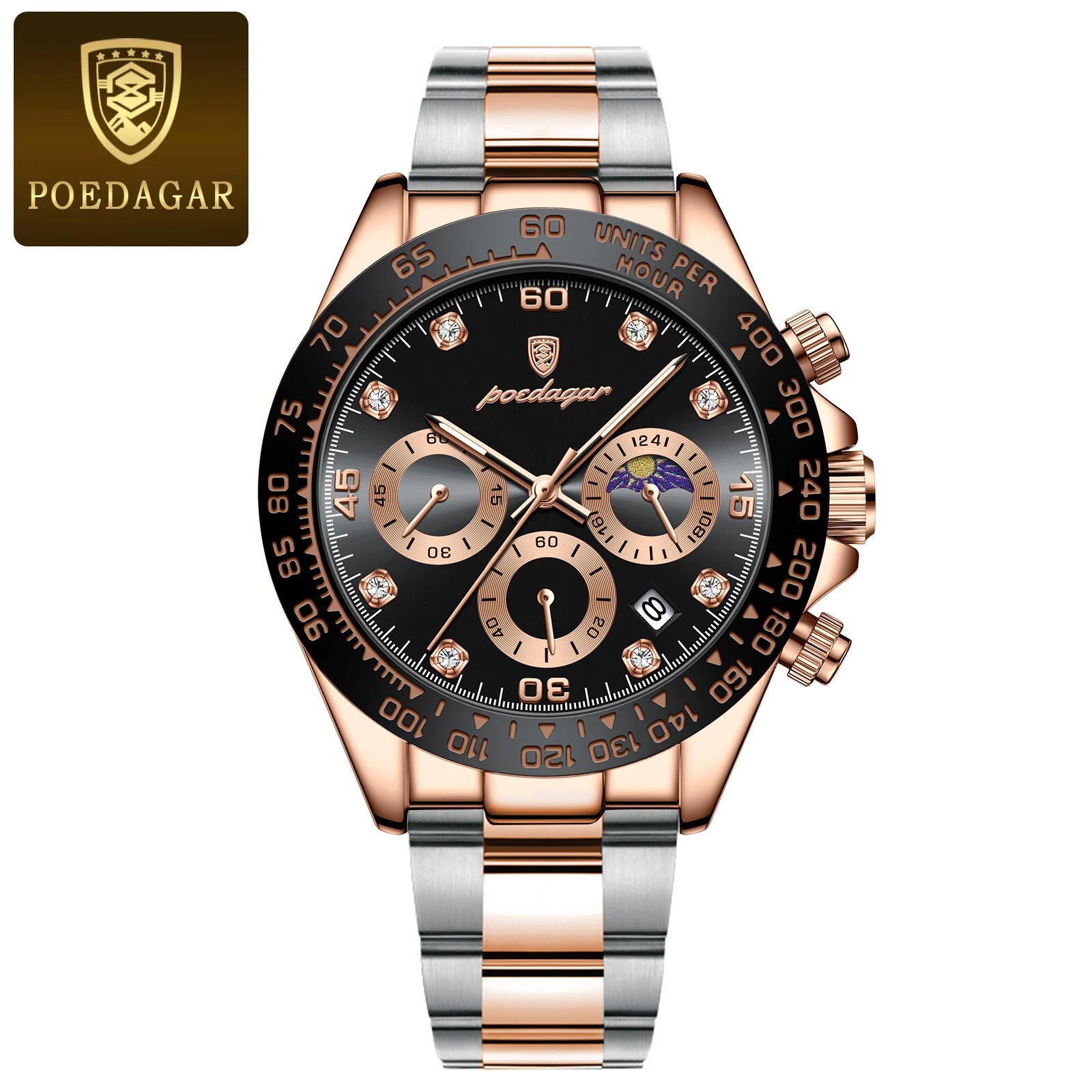 Chronograph Watch with Bamboo Strap – Luminous Dial & Date