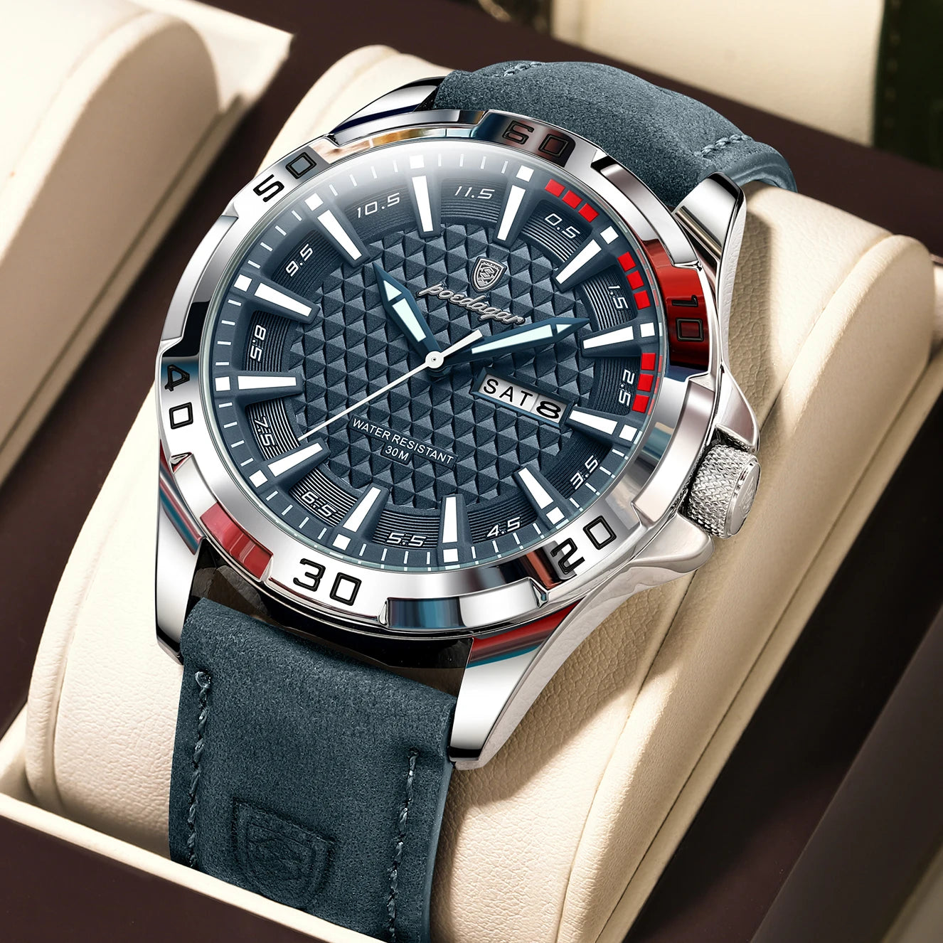 Large Arabic Dial Watch – Full Calendar with Leather Strap