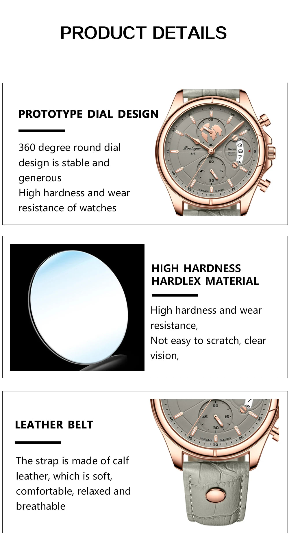 Chronograph Date Watch – Leather Strap with Numberless Dial