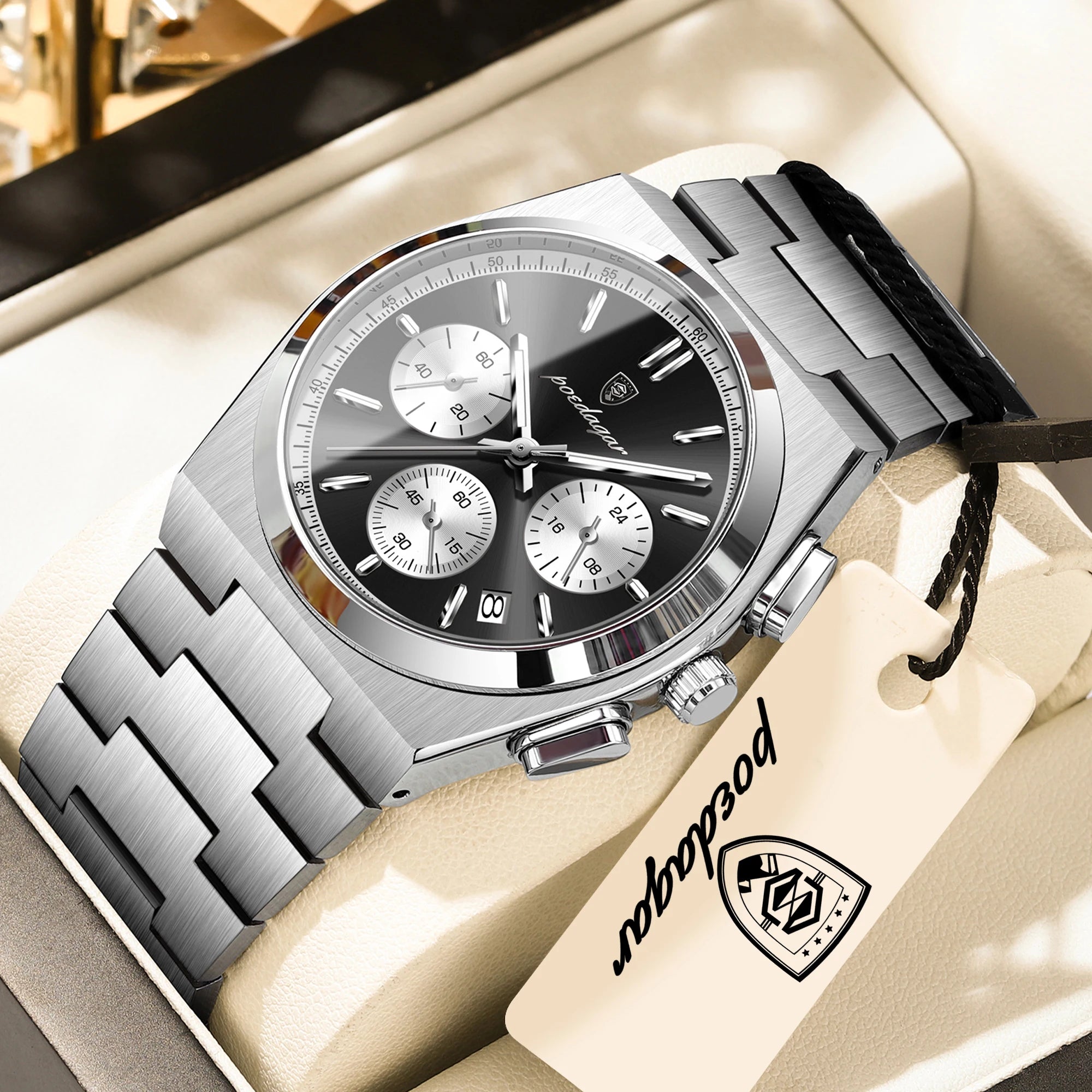 Chronograph Watch – Luminous Numberless Dial with Hidden Clasp