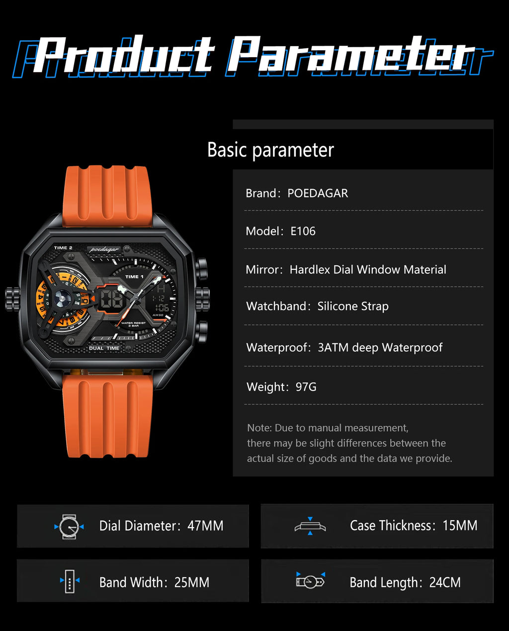 LED Chronograph Sport Watch – Dual Time & Alarm with Silicone Strap