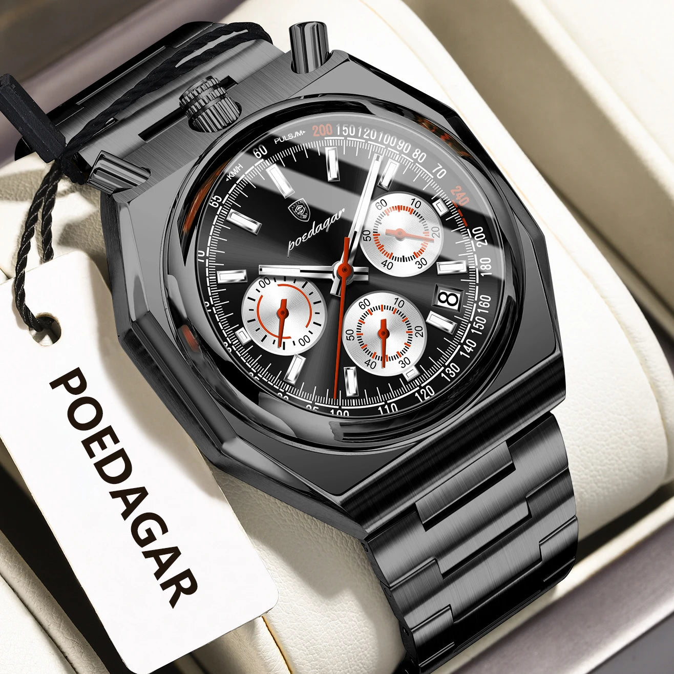 Irregular Chronograph Watch – Bold Numberless Dial with Hidden Clasp Bracelet