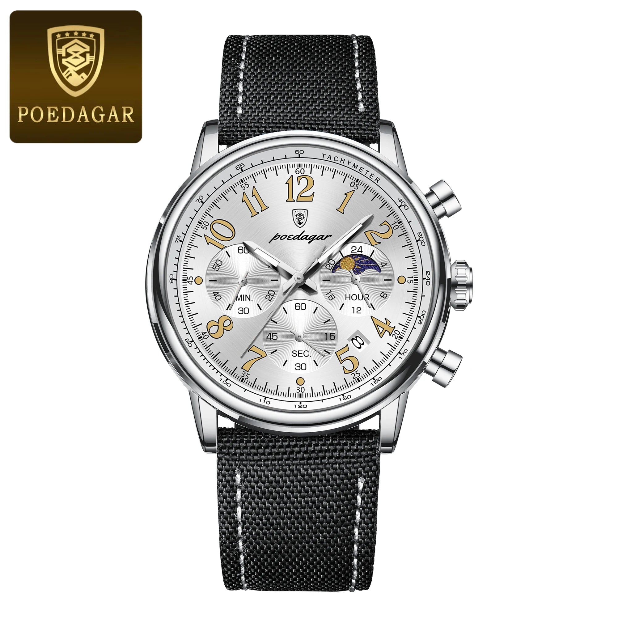 Classic Chronograph Watch – Luminous Arabic Dial with Nylon Strap
