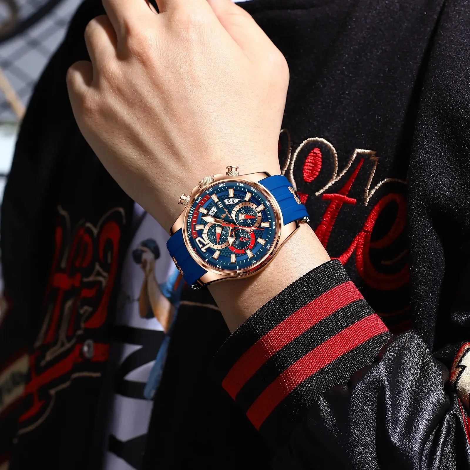 Chronograph Sport Watch – Large Arabic Dial with Silicone Strap & Full Calendar