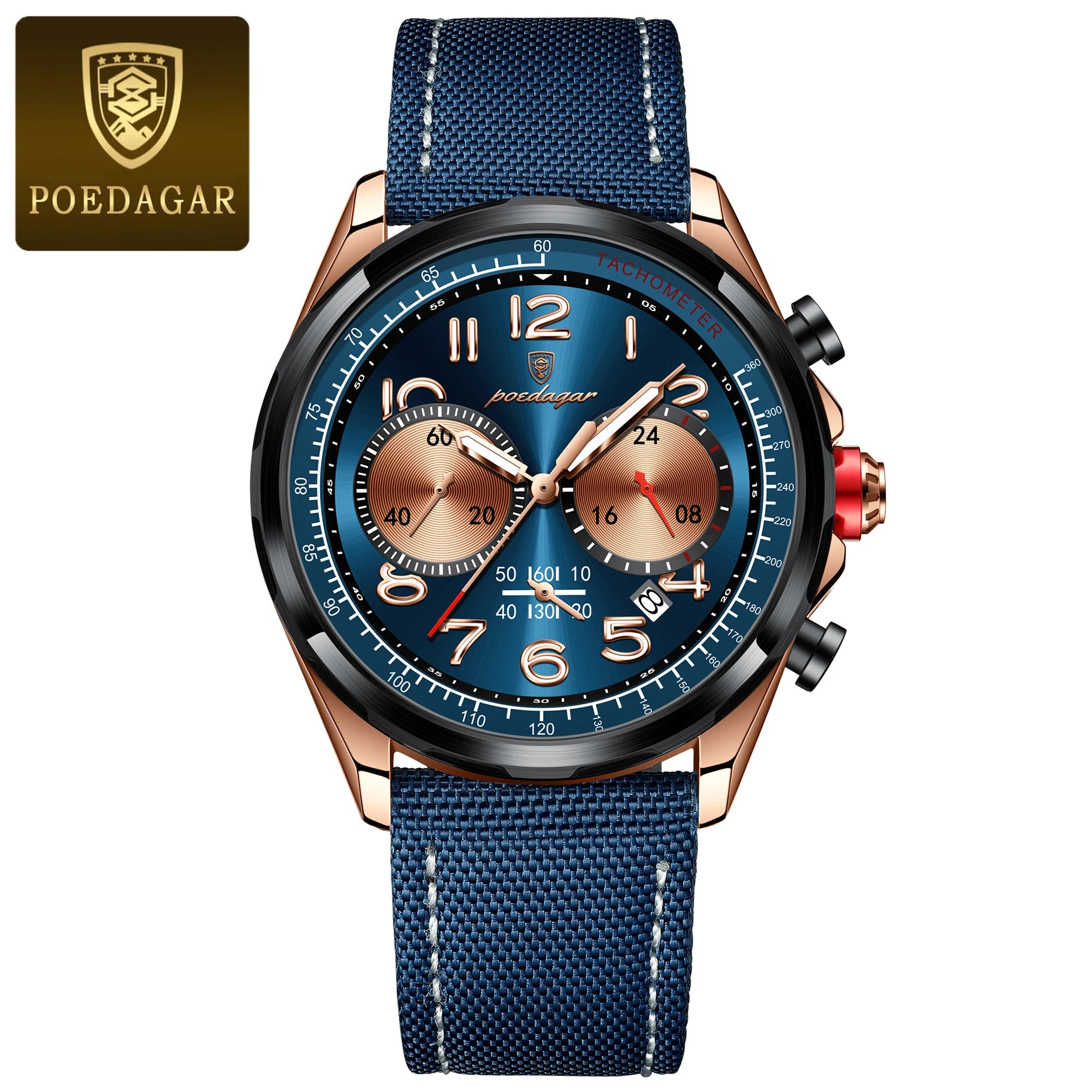 Chronograph Watch with Nylon Strap – Complete Calendar & Luminous Arabic Dial