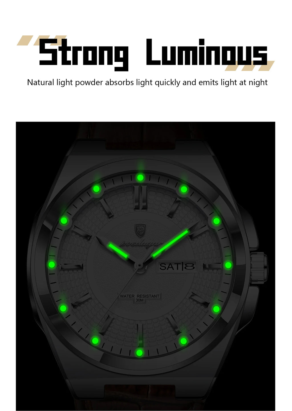 Full Calendar Leather Watch – Luminous Dial with Date & Week Display