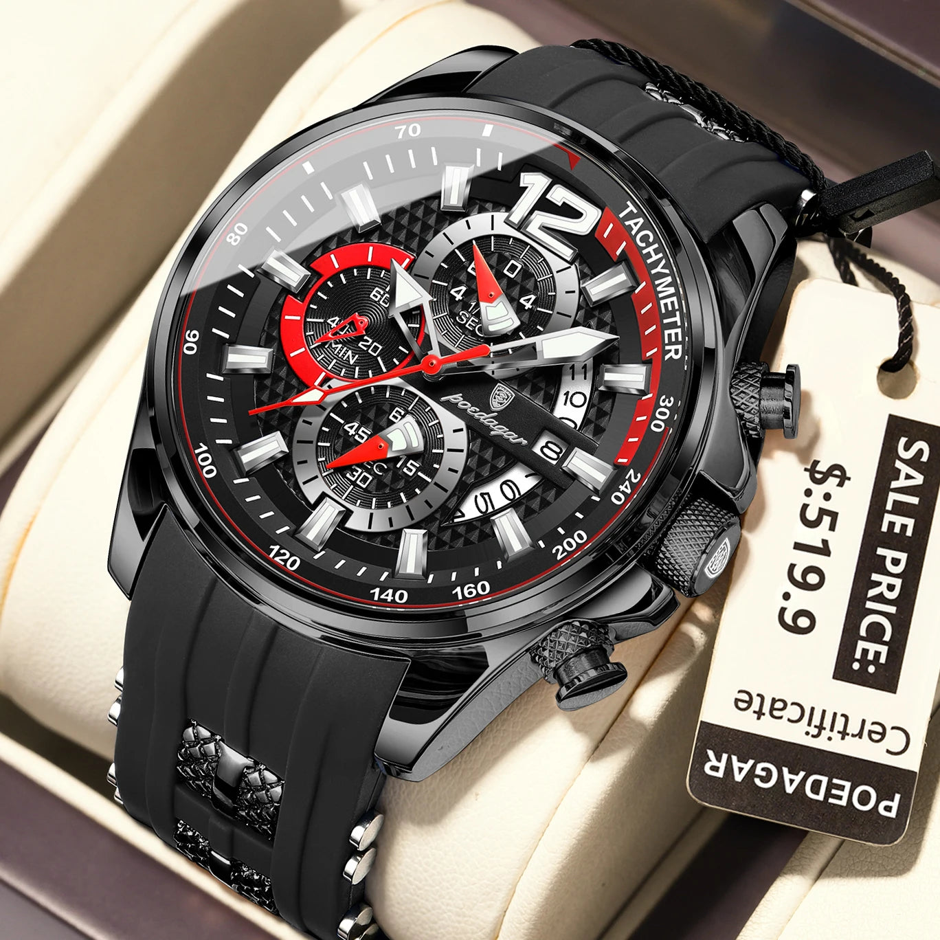 Chronograph Sport Watch – Large Arabic Dial with Silicone Strap & Full Calendar