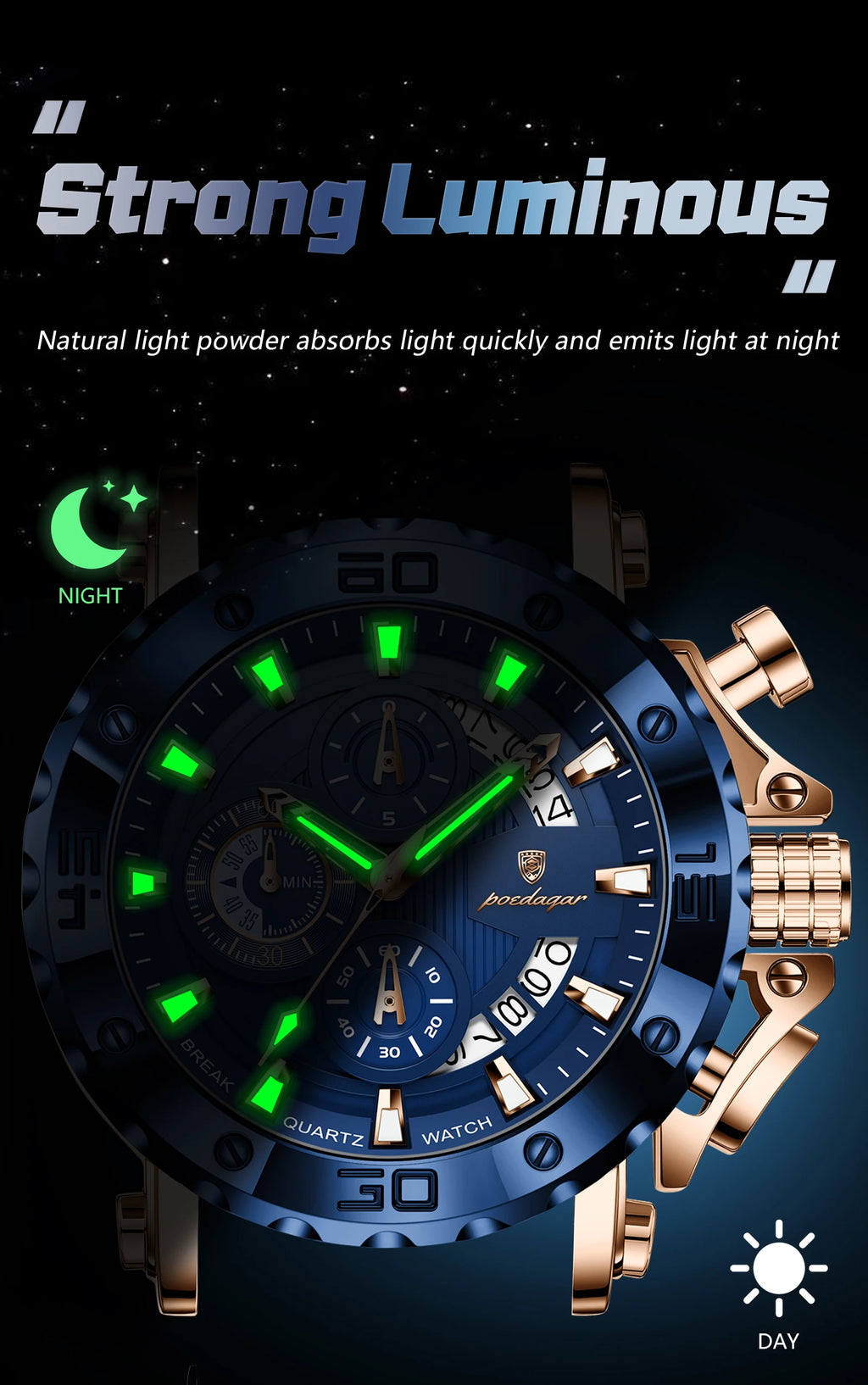 Large Chronograph Sport Watch – Full Calendar with Silicone Strap & Luminous Dial