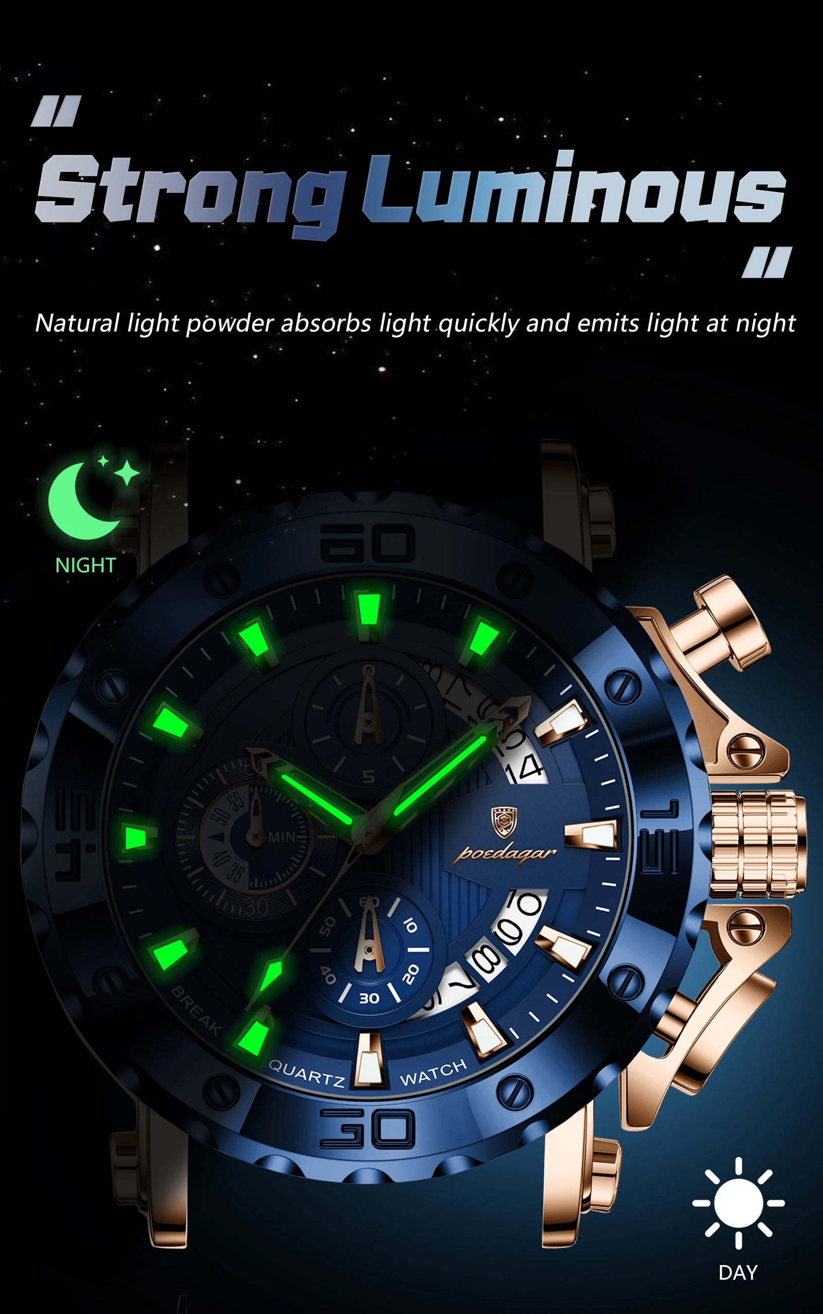 Large Chronograph Sport Watch – Full Calendar with Silicone Strap & Luminous Dial