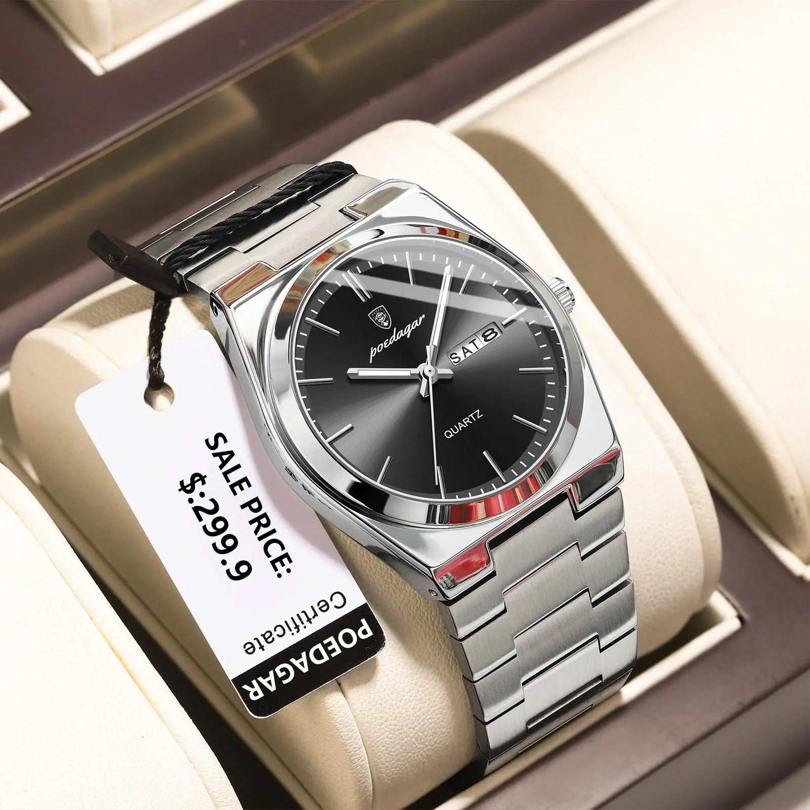 Full Calendar Sport Watch – Luminous Dial with Hidden Clasp Bracelet