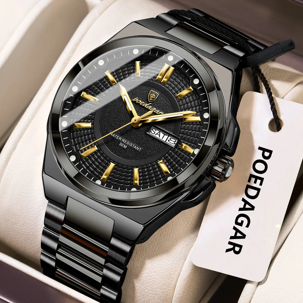 Premium Stainless Steel Chronograph – Day & Date, Luminous, Quartz