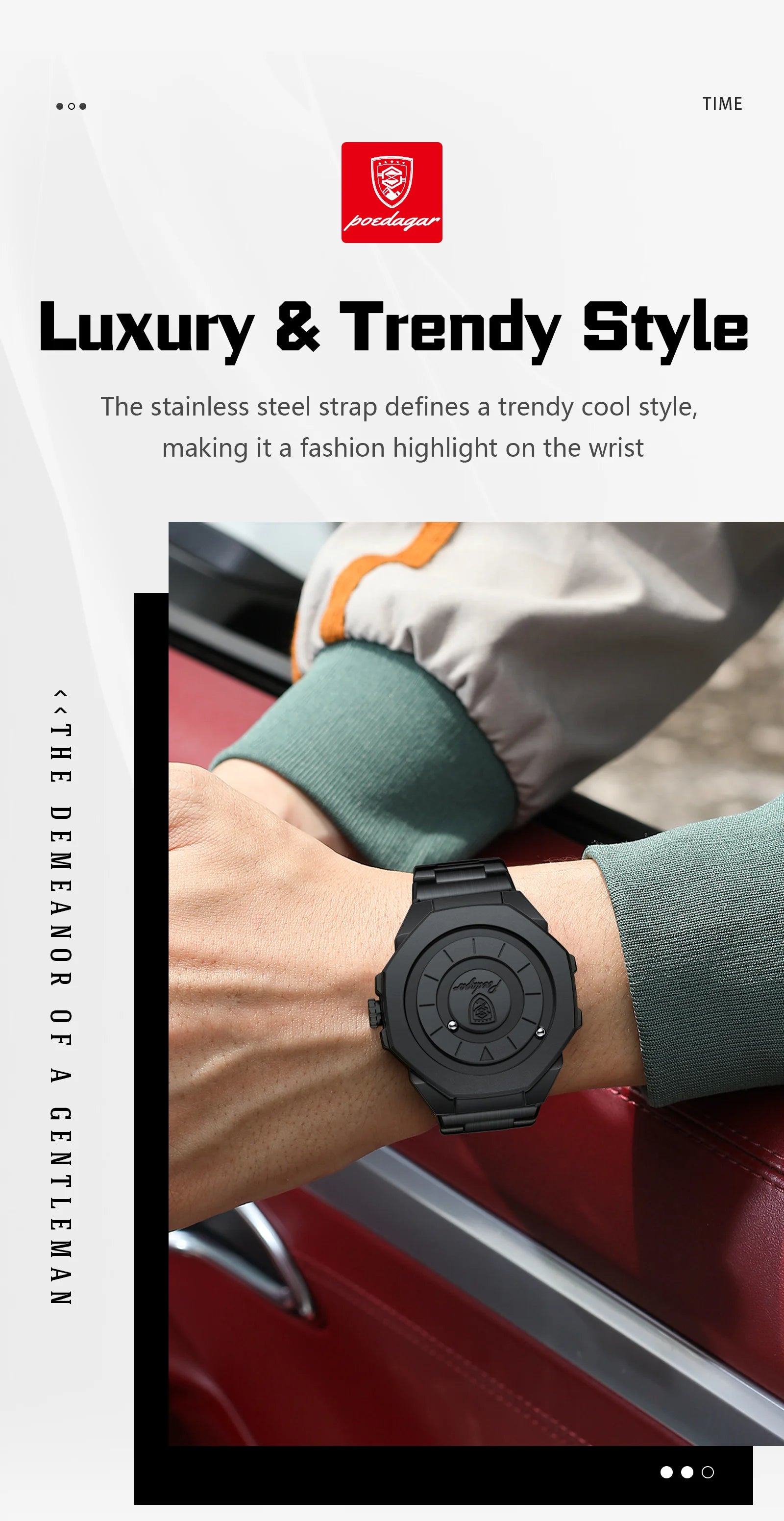 Sculpted Irregular Sport Watch – Large Numberless Dial with Hidden Clasp Bracelet