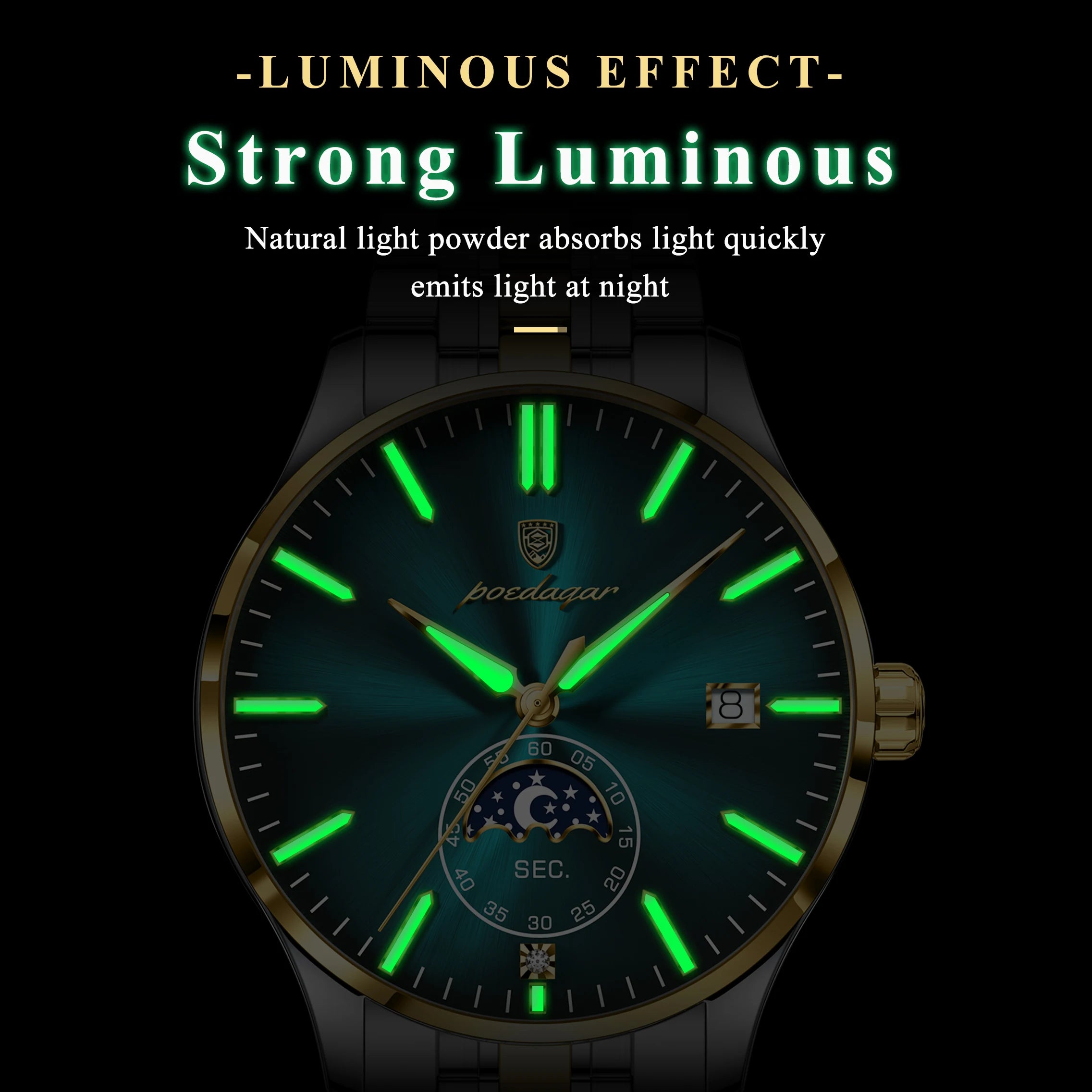 Round Business Chronograph – Slim Stainless Steel Watch with Luminous Hands & Date