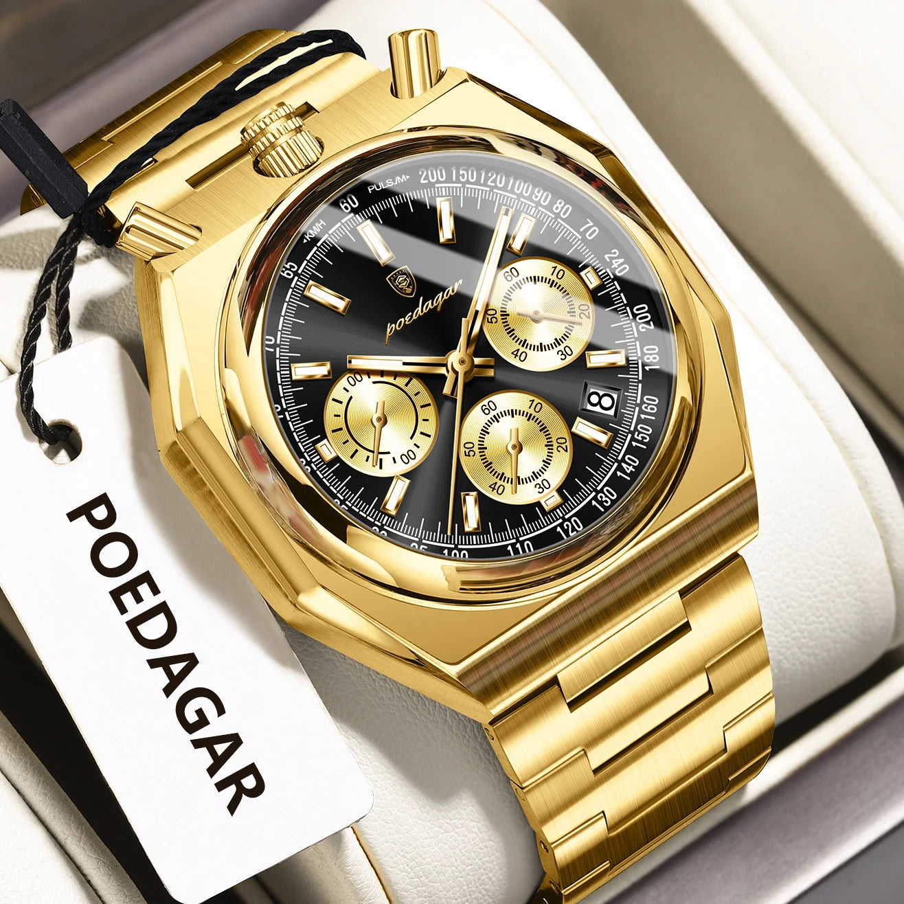 Irregular Chronograph Watch – Bold Numberless Dial with Hidden Clasp Bracelet