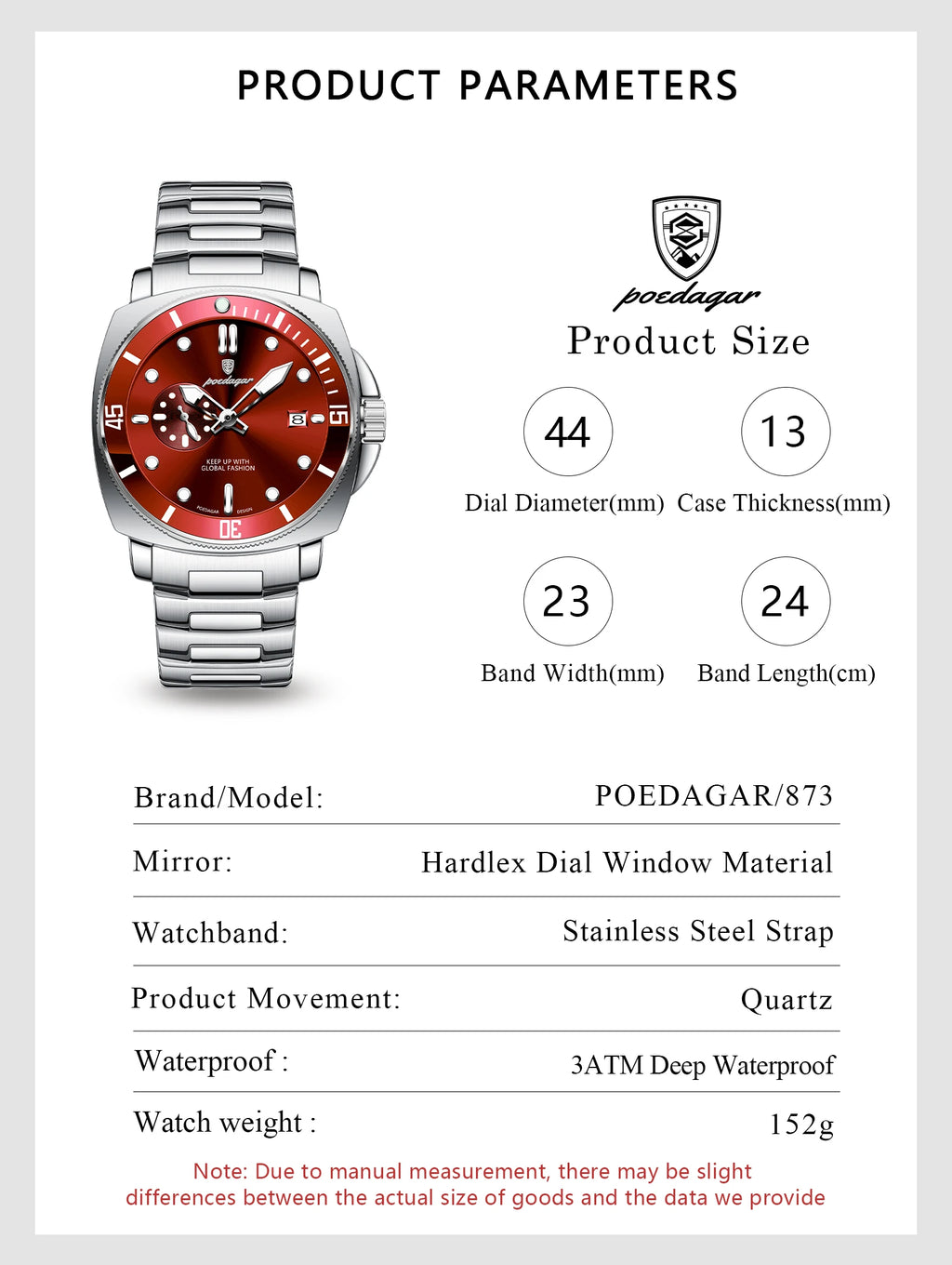 Business Date Watch – Luminous Numberless Dial with Hidden Clasp Bracelet